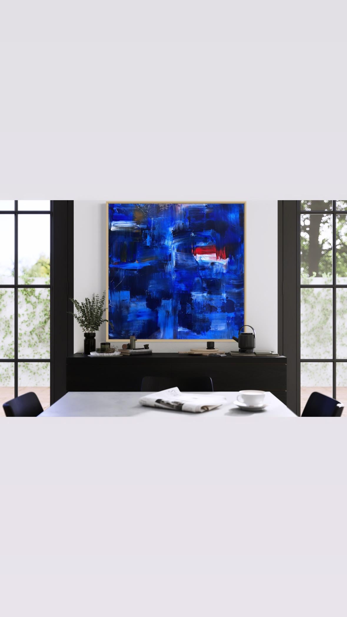 What Lies Beneath - Red (Abstract, Blue, Cityscape, Red) For Sale 2