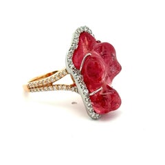 Kimberly McDonald 18k Gold GIA Orangy Pink Tumbled Free Form Spinel Diamond Ring