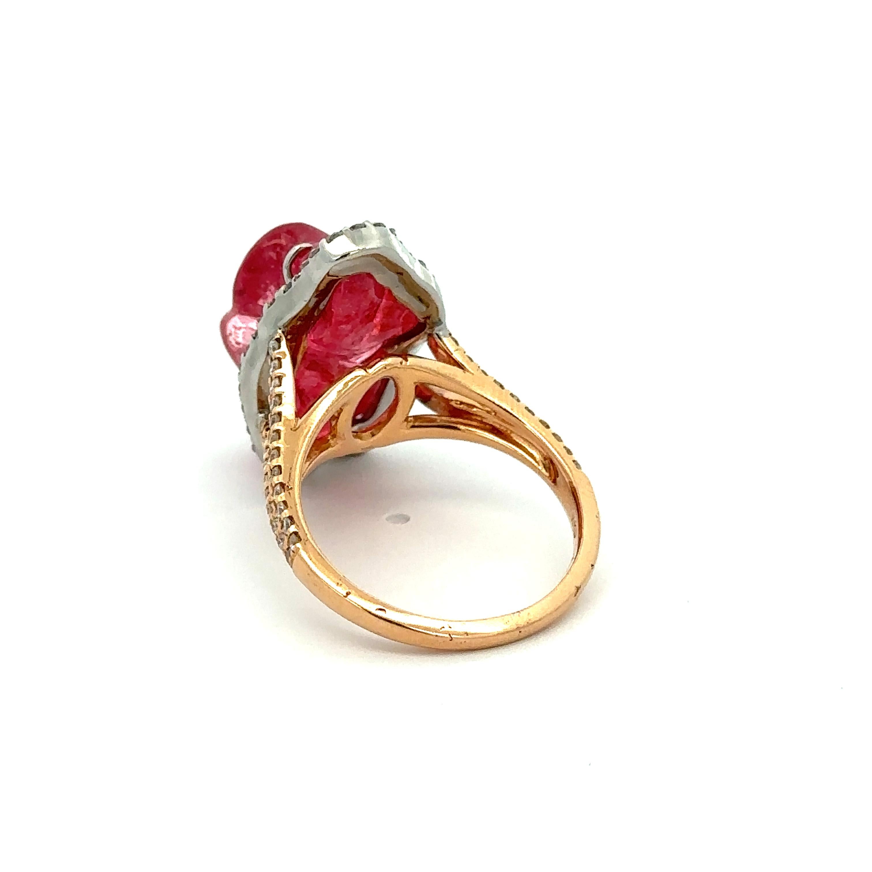 Uncut Kimberly McDonald 18k Gold GIA Orangy Pink Tumbled Free Form Spinel Diamond Ring For Sale