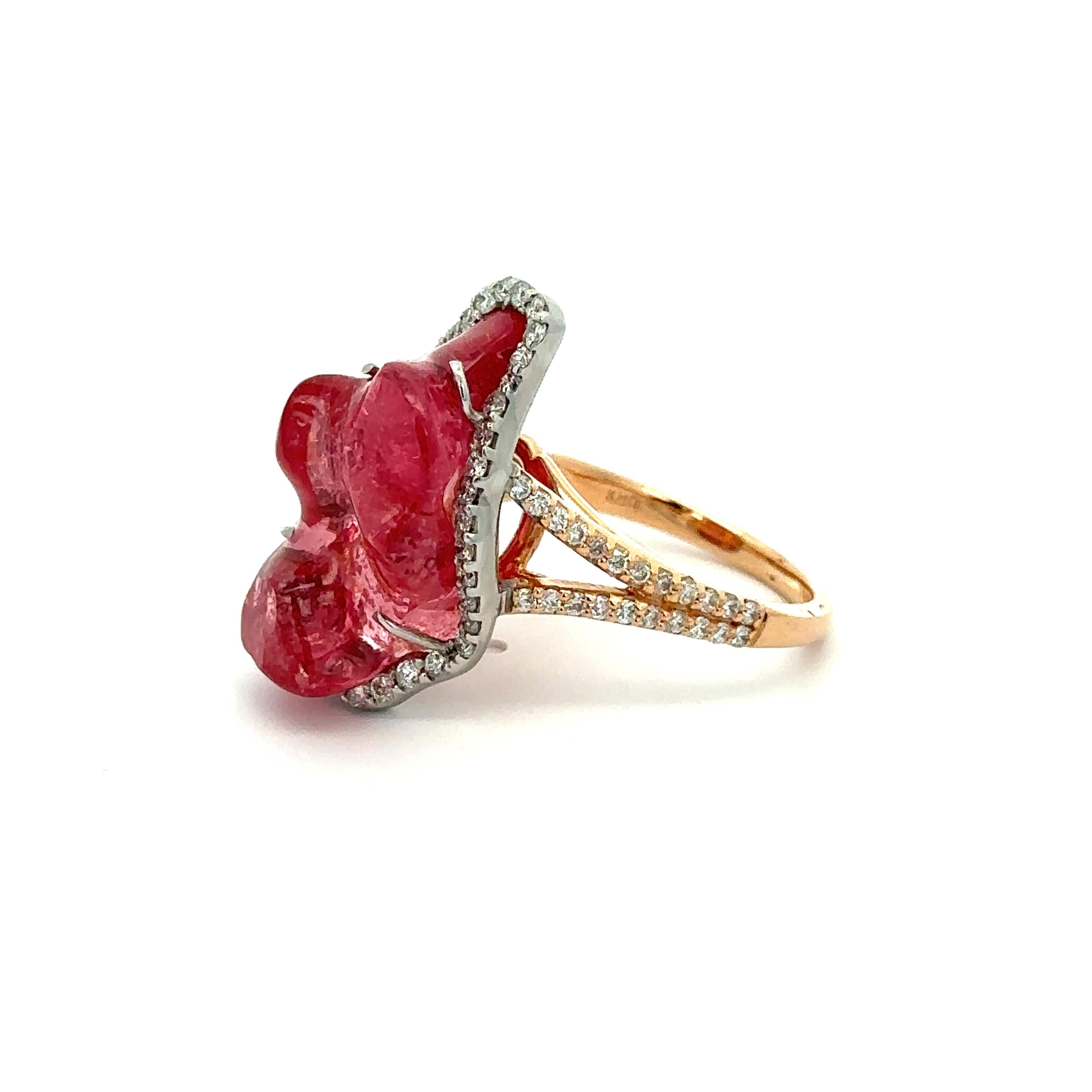 Uncut Kimberly McDonald 18k Gold GIA Orangy Pink Tumbled Free Form Spinel Diamond Ring For Sale