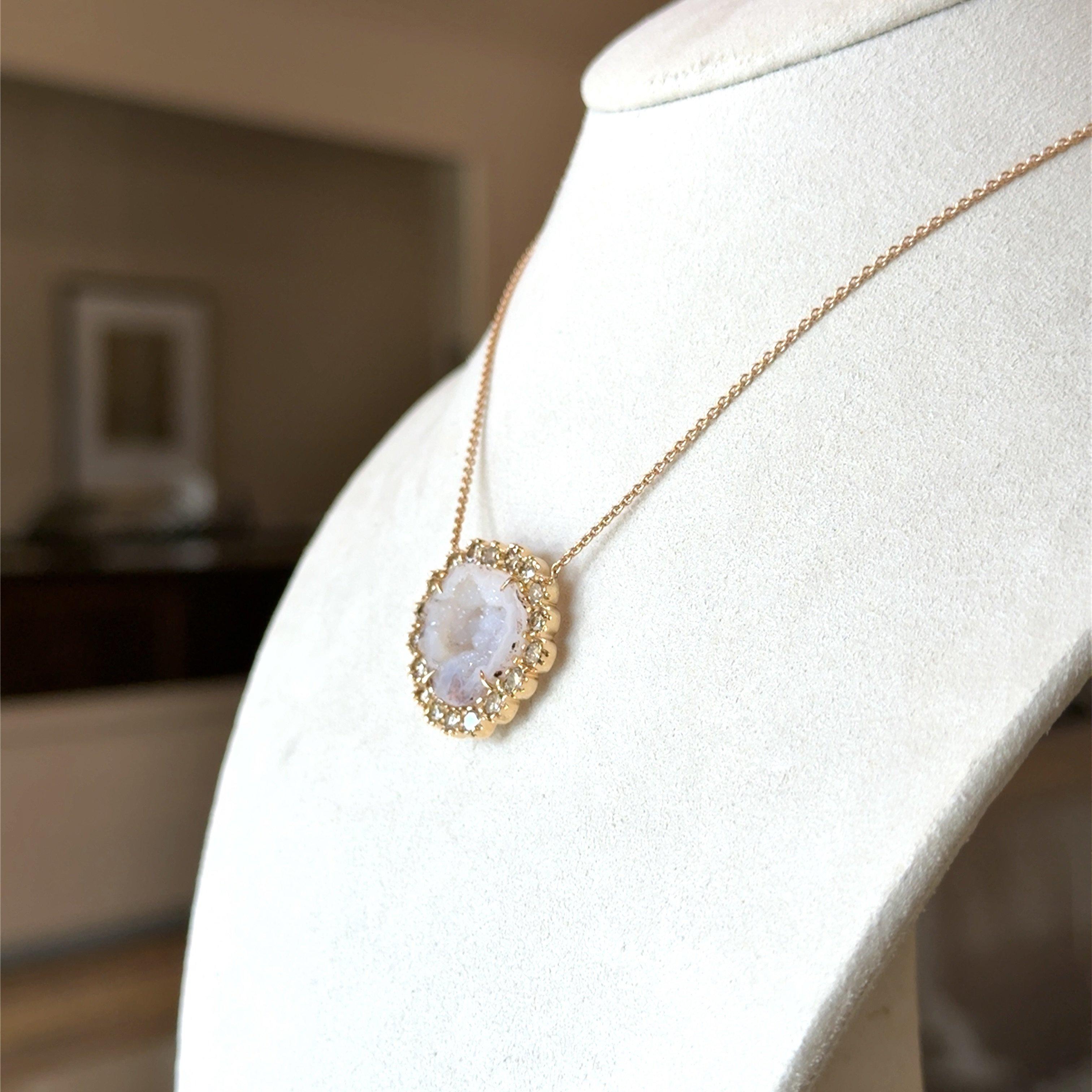 Round Cut Kimberly McDonald 18KT Rose Gold 2.05CT Diamond and Geode Pendant Necklace For Sale