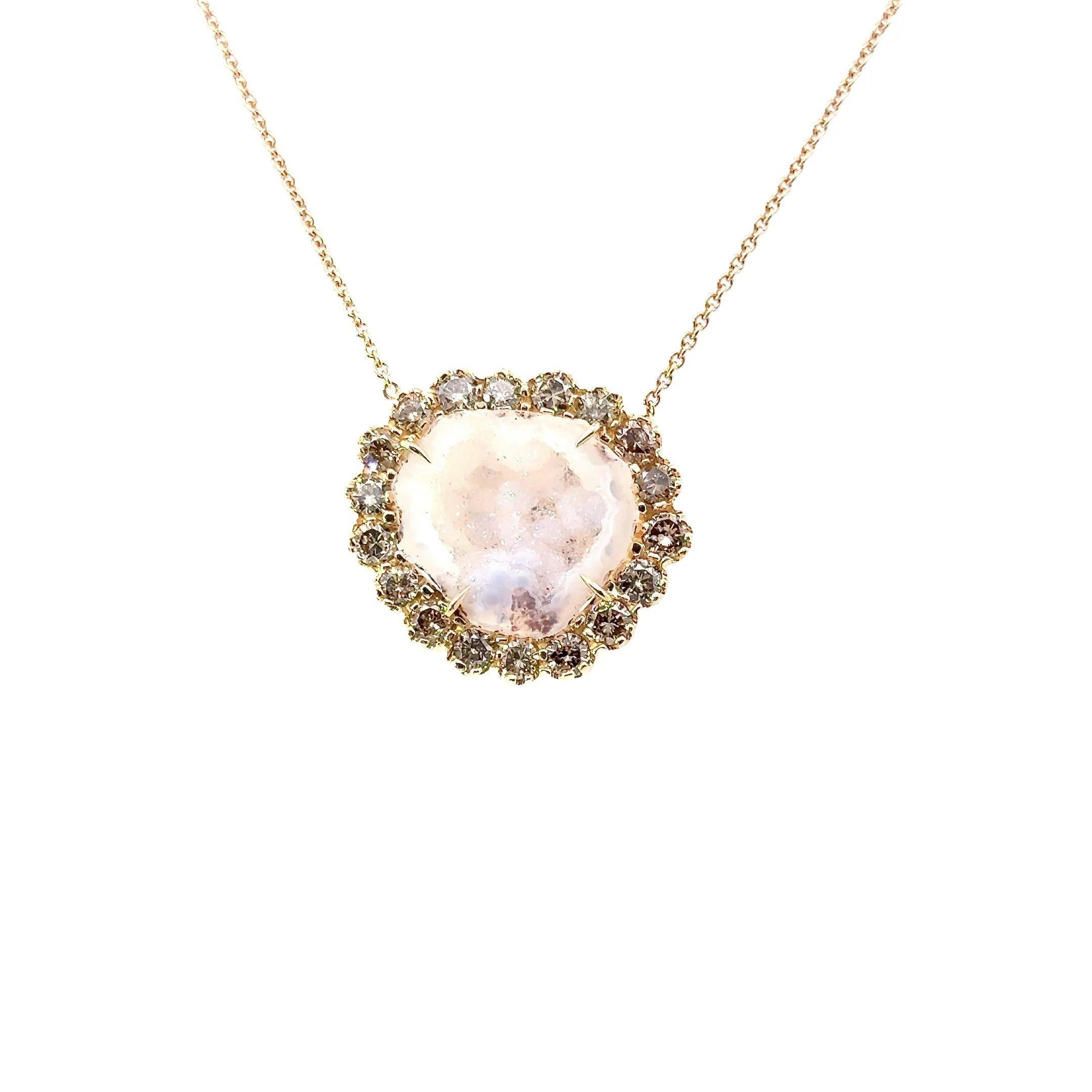 Modern Kimberly McDonald 18KT Rose Gold 2.05CT Diamond and Geode Pendant Necklace For Sale