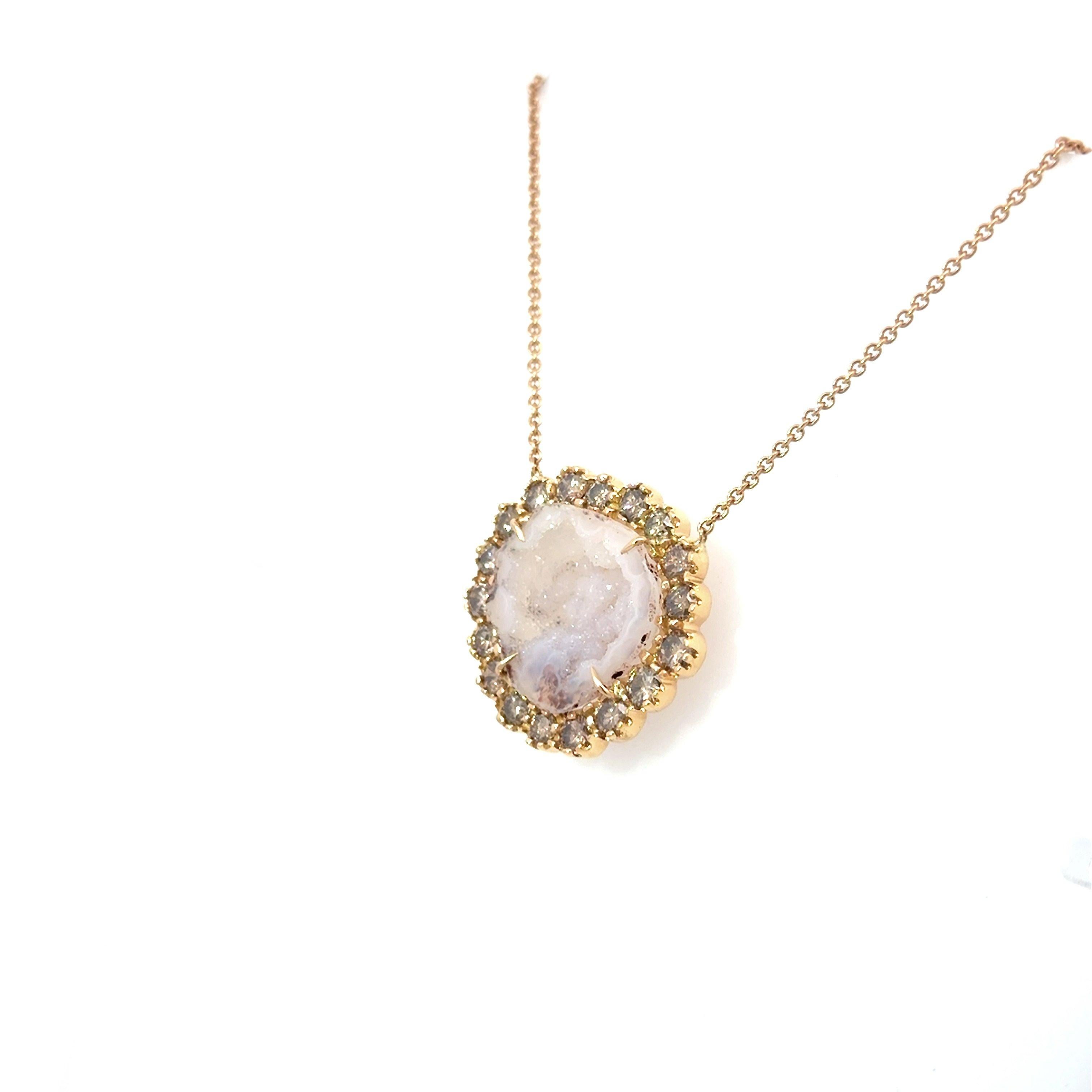 Kimberly McDonald 18KT Rose Gold 2.05CT Diamond and Geode Pendant Necklace In Excellent Condition For Sale In Los Angeles, CA