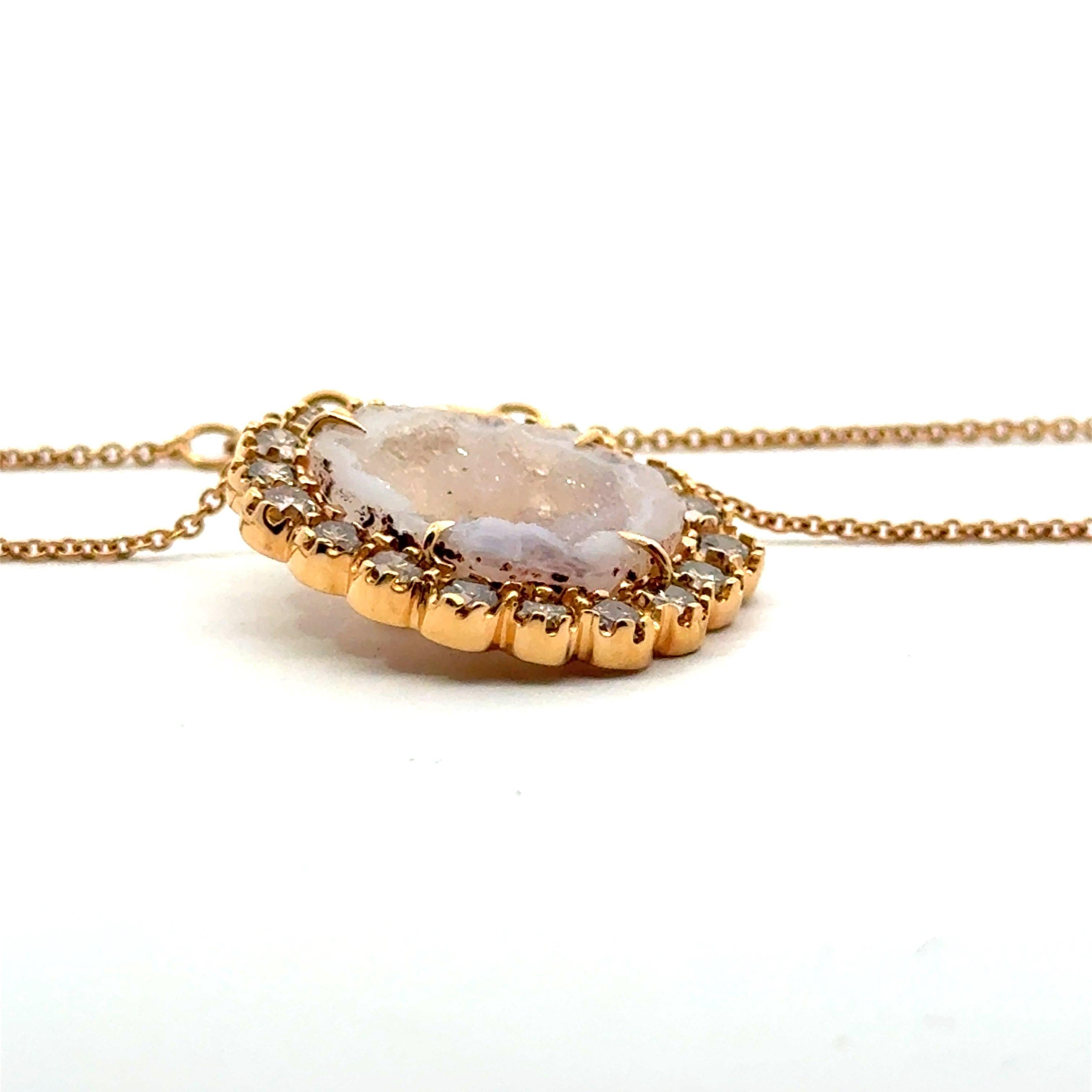 Women's or Men's Kimberly McDonald 18KT Rose Gold 2.05CT Diamond and Geode Pendant Necklace For Sale