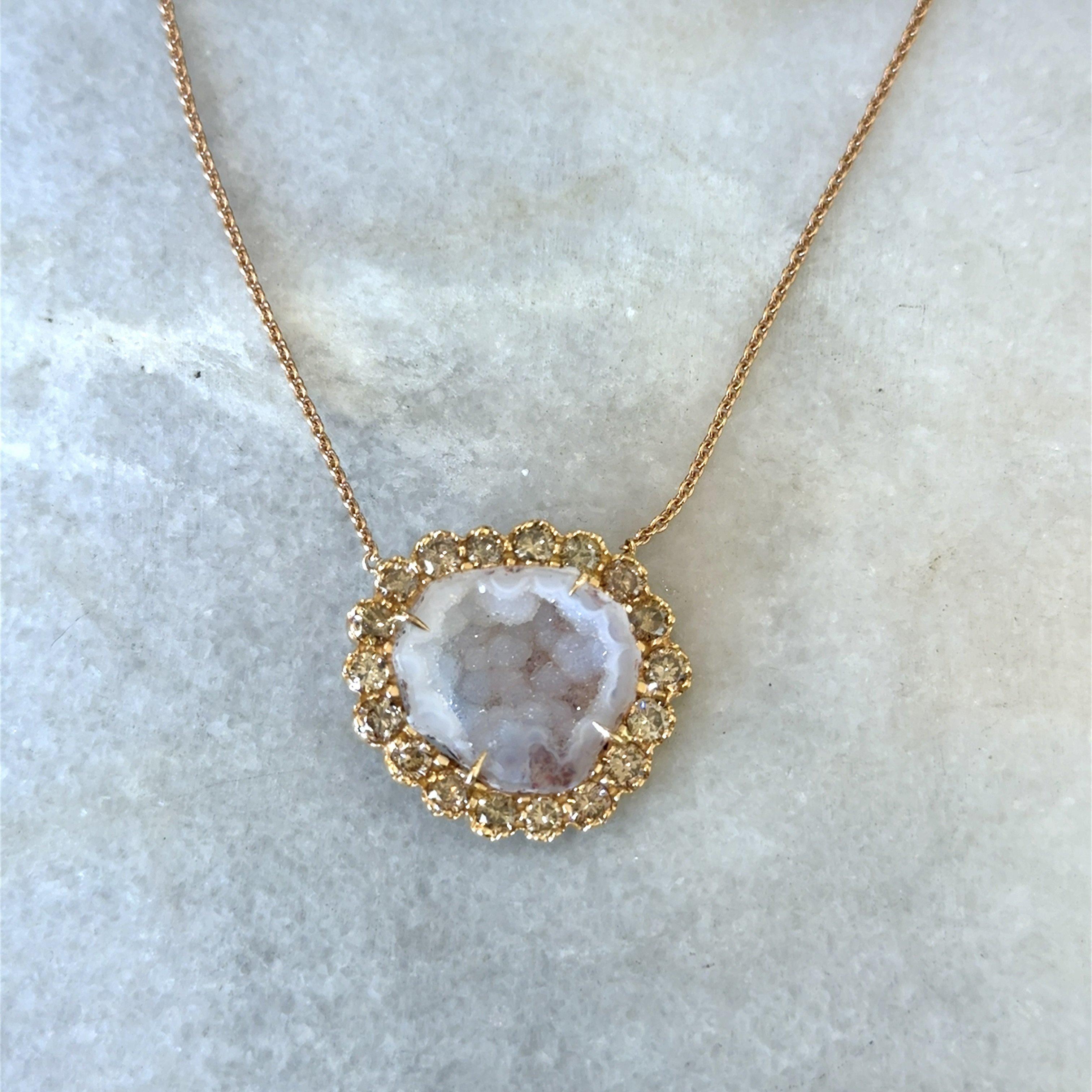 Kimberly McDonald 18KT Rose Gold 2.05CT Diamond and Geode Pendant Necklace For Sale 4