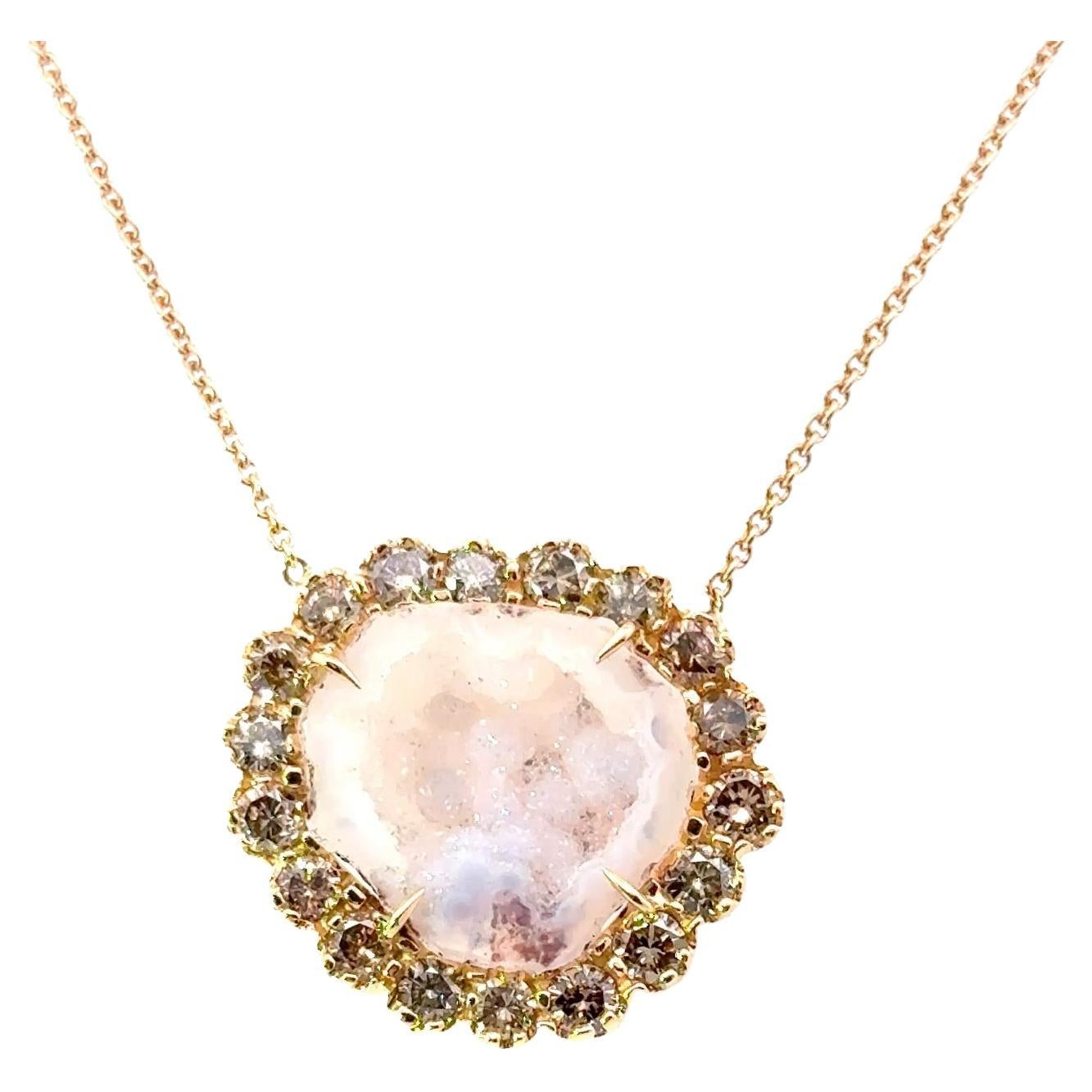 Kimberly McDonald 18KT Rose Gold 2.05CT Diamond and Geode Pendant Necklace For Sale