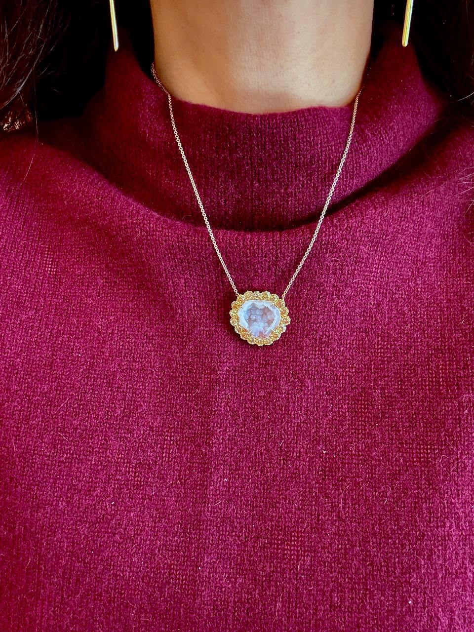 da uomo o donna KIMBERLY McDonald's Collana in oro 18K con diamanti e geodi da 2,05 carati in vendita