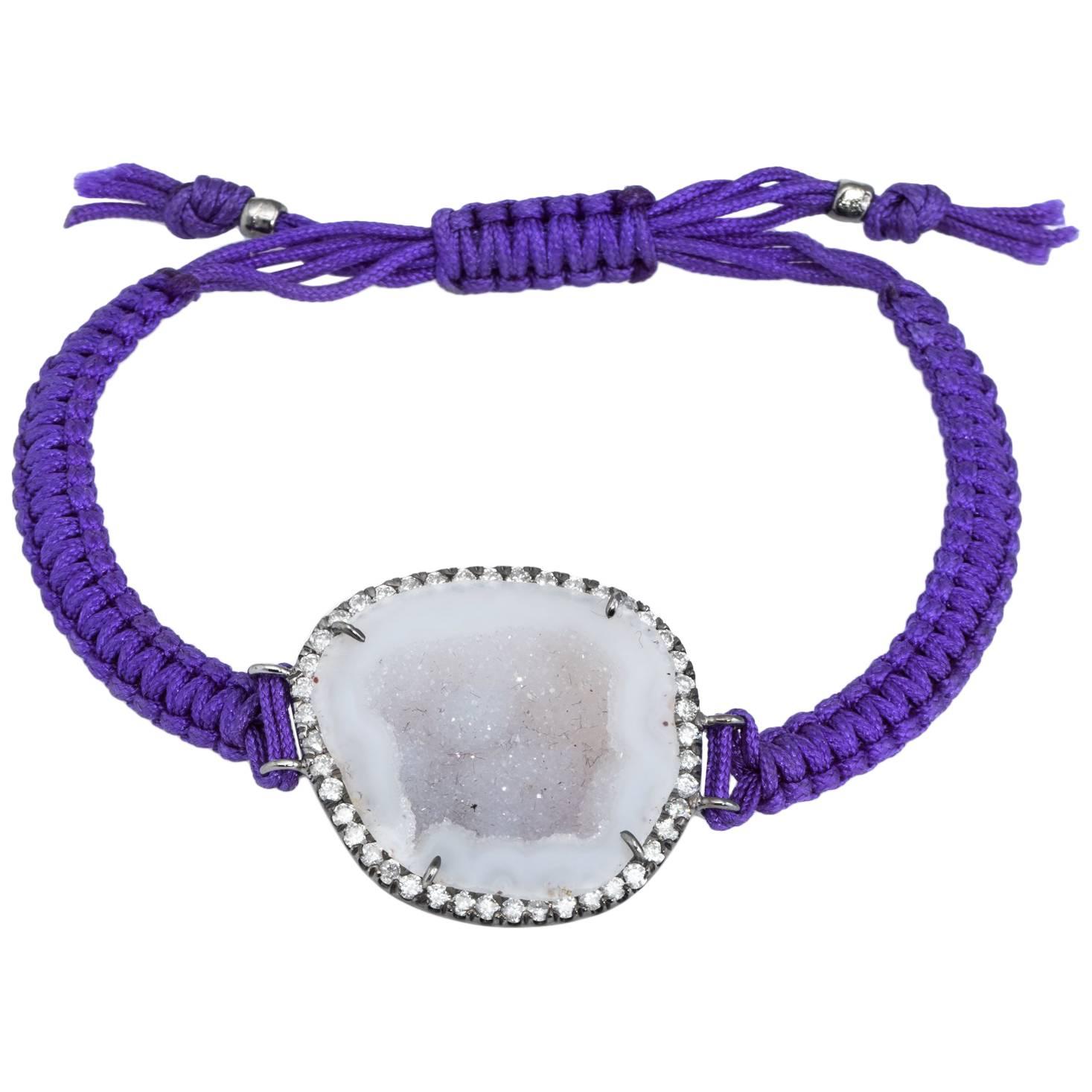 Kimberly McDonald Geode Diamond Bracelet Purple Macrame 18 Karat Gold