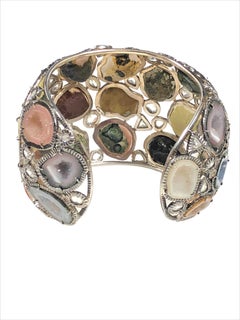 Kimberly McDonald Large Impressive Gold Diamond and Geode Cuff Bracelet