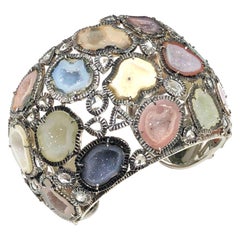 Kimberly McDonald Large Impressive Gold Diamond and Geode Cuff Bracelet