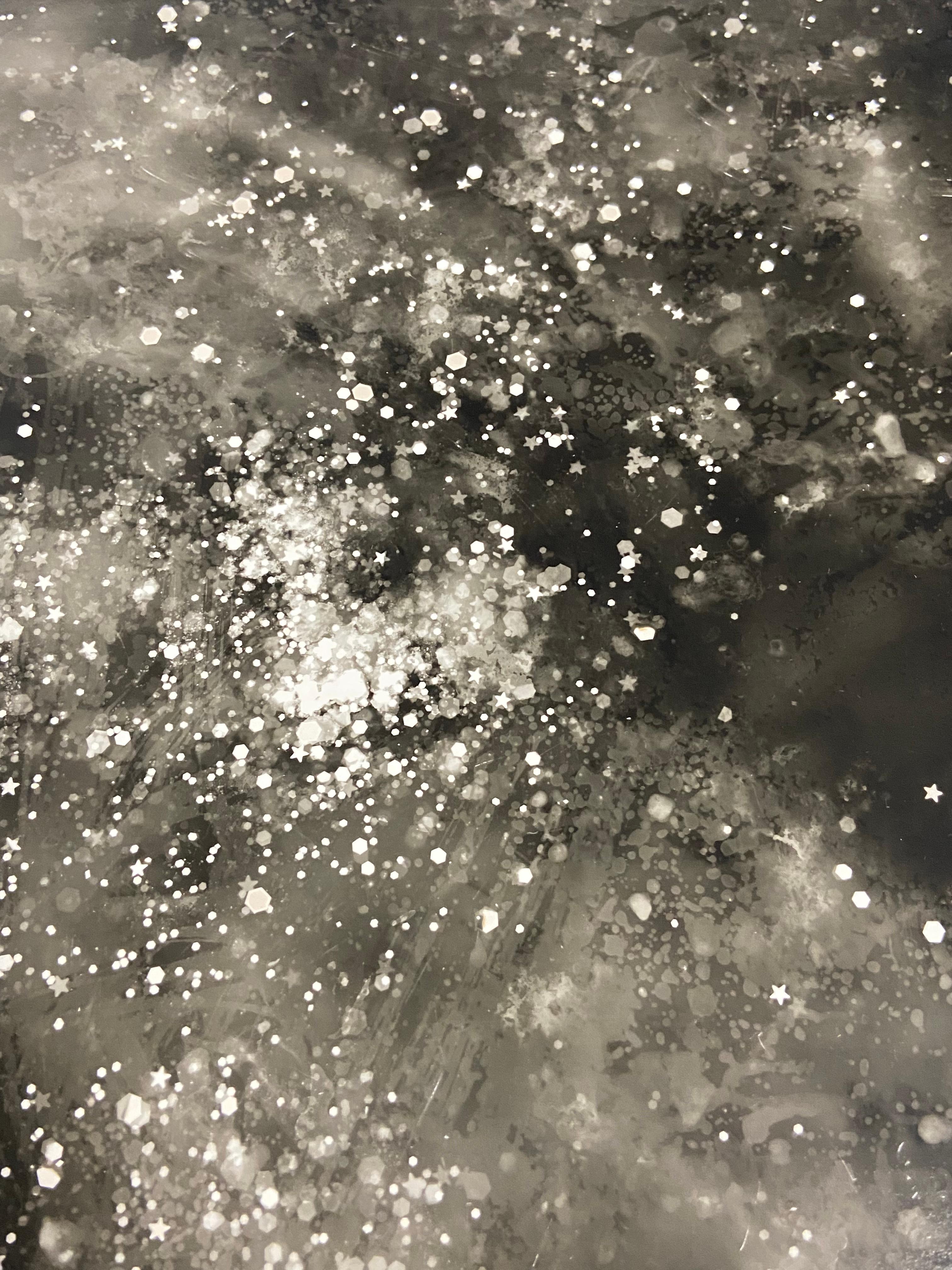 Unique silver gelatin print (photogram made sans enlarger); Mixed process multiple exposure with snow, ice, sand, glitter, and more. 