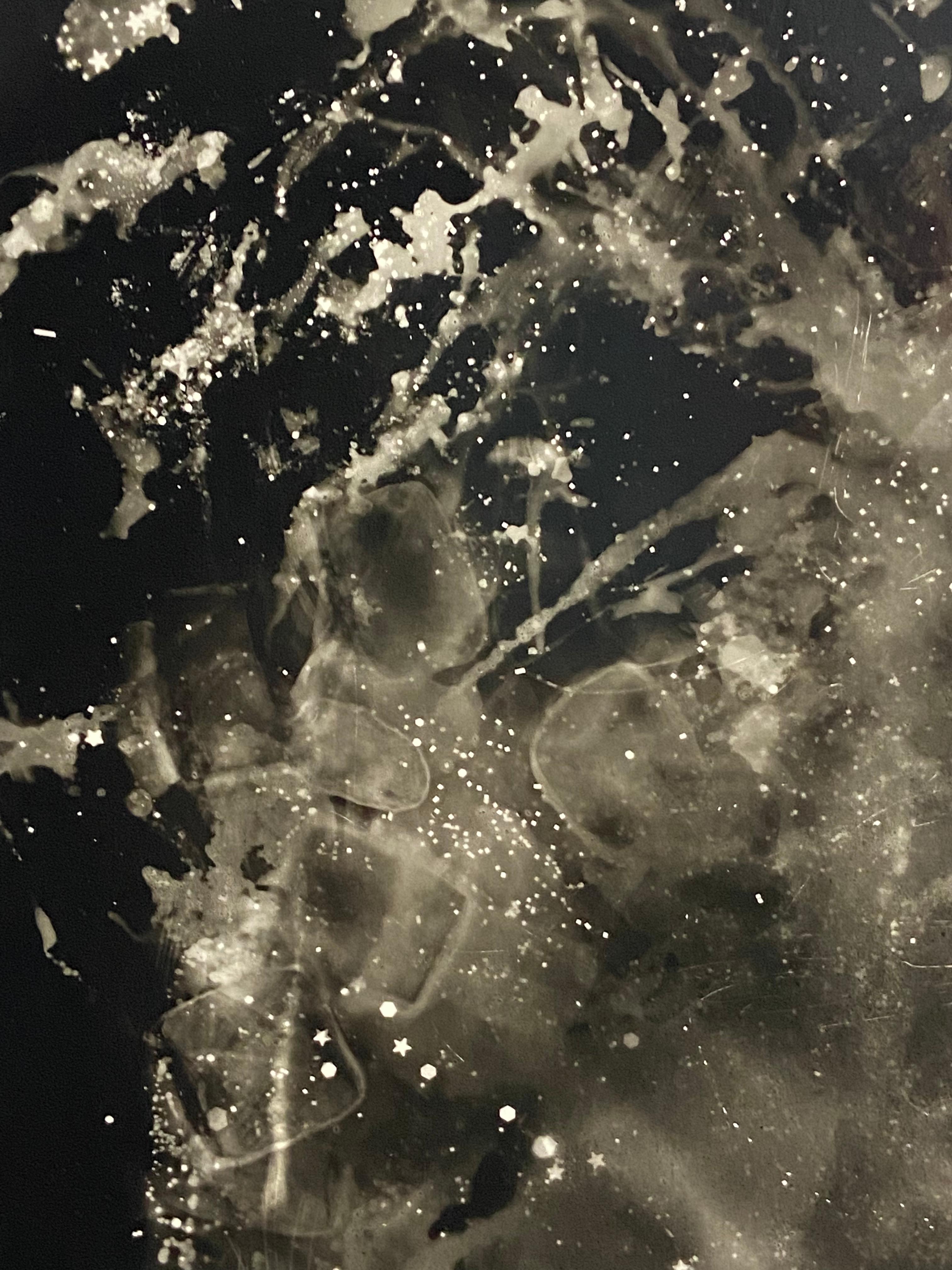 Starry Night - abstraktes, einzigartiges, zeitgenössisches Fotogramm aus Silbergelatinesatin im Altprozess (Schwarz), Abstract Photograph, von Kimberly Schneider Photography