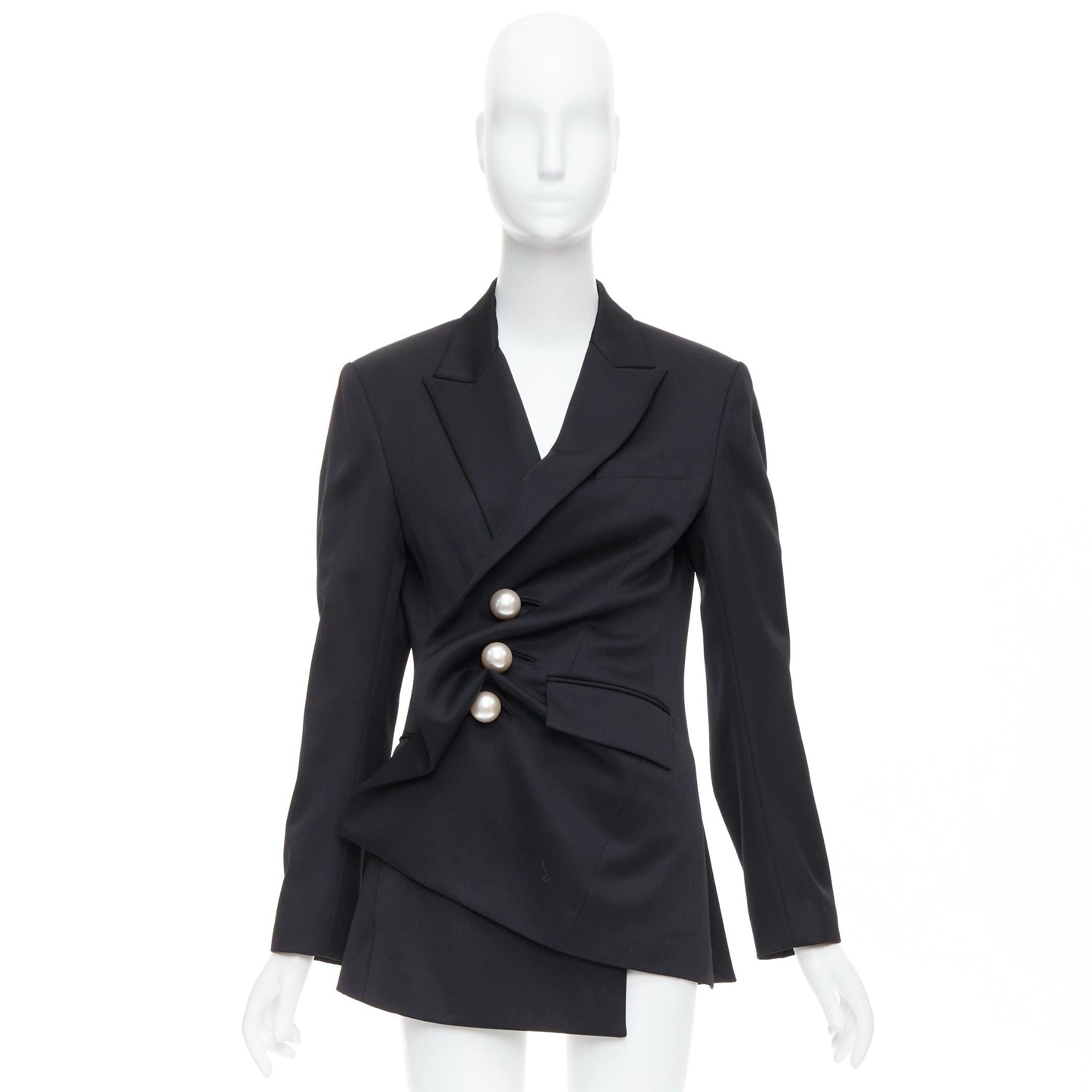 KIMHEKIM 2022 Venus schwarz Wolle Perlenknöpfe drapieren Blazer FR36 S im Angebot 5