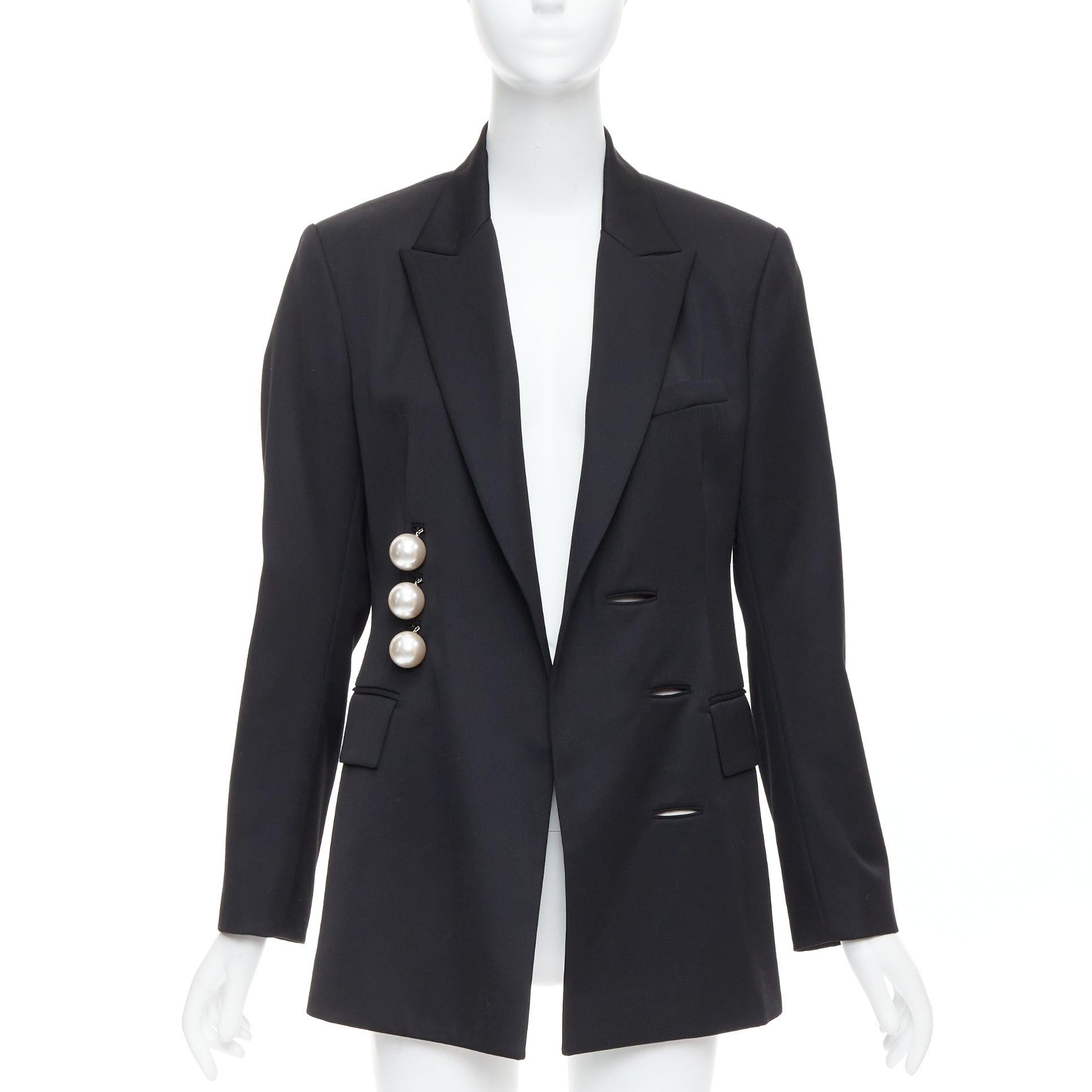 KIMHEKIM 2022 Venus schwarz Wolle Perlenknöpfe drapieren Blazer FR36 S (Schwarz) im Angebot