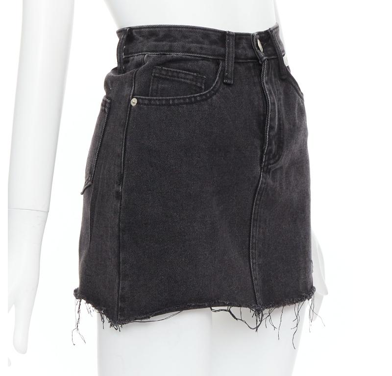 Black KIMHEKIM My Uniform black washed denim white logo tag frayed skirt S For Sale