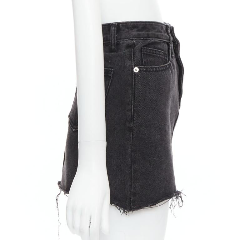 KIMHEKIM My Uniform black washed denim white logo tag frayed skirt S In Excellent Condition For Sale In Hong Kong, NT