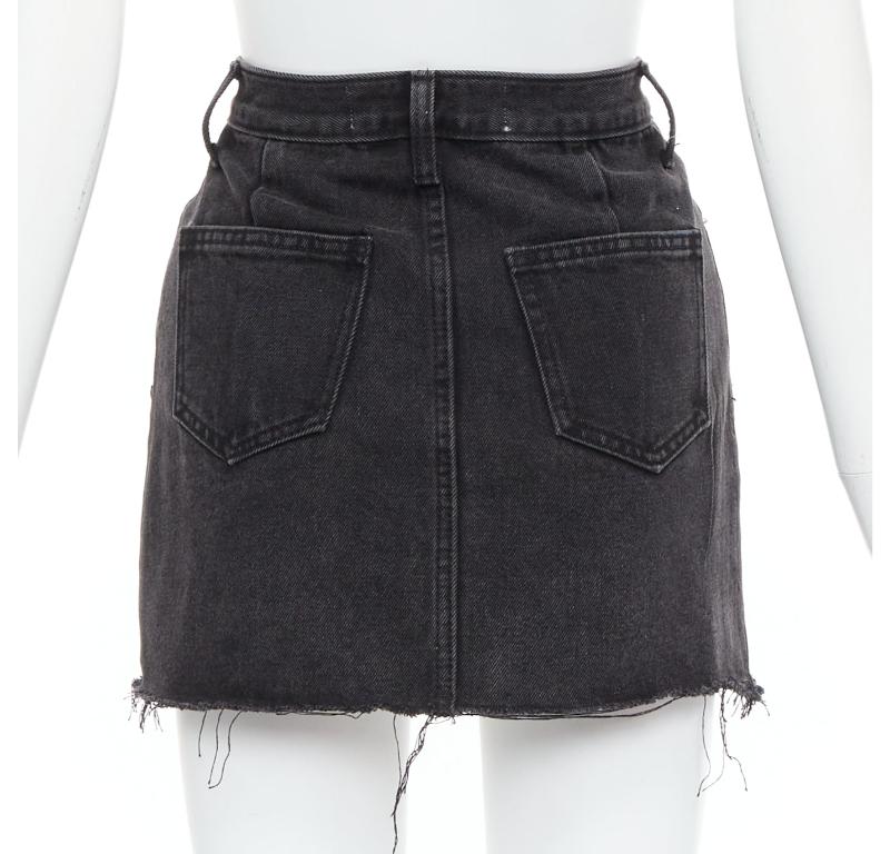 Women's KIMHEKIM My Uniform black washed denim white logo tag frayed skirt S For Sale