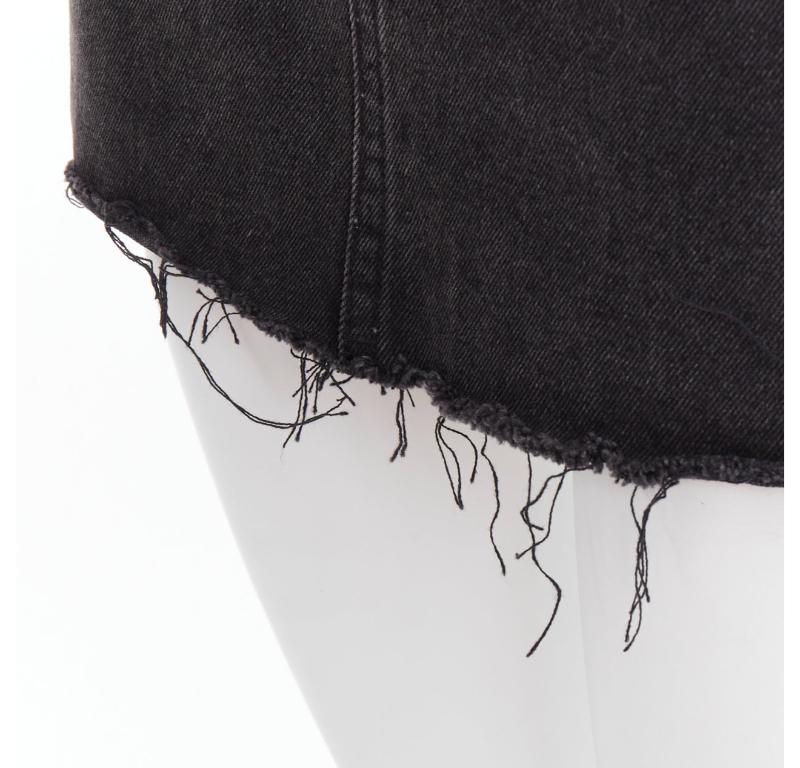 KIMHEKIM My Uniform black washed denim white logo tag frayed skirt S For Sale 2