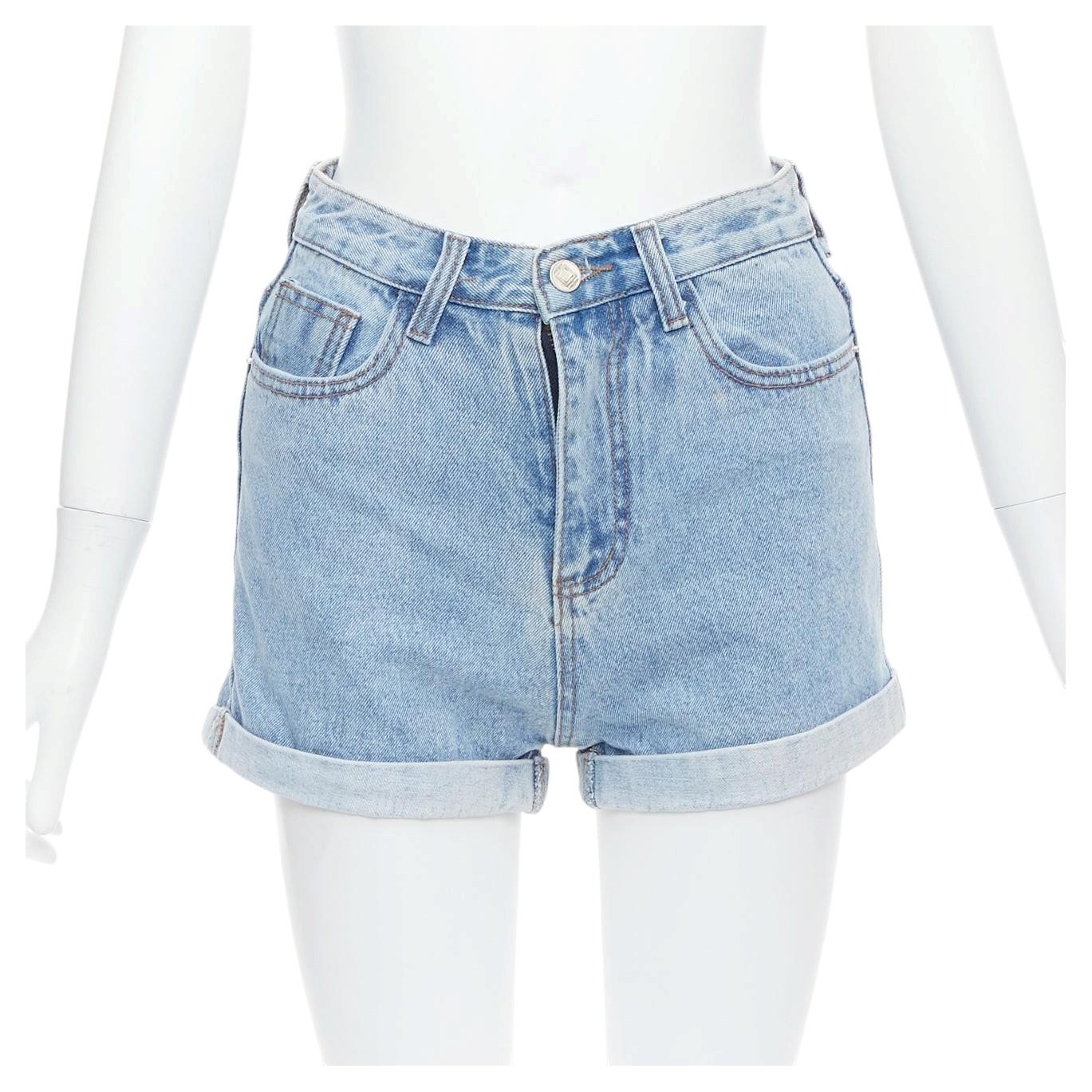 KIMHEKIM My Uniform blue washed denim roll cuff shorts S