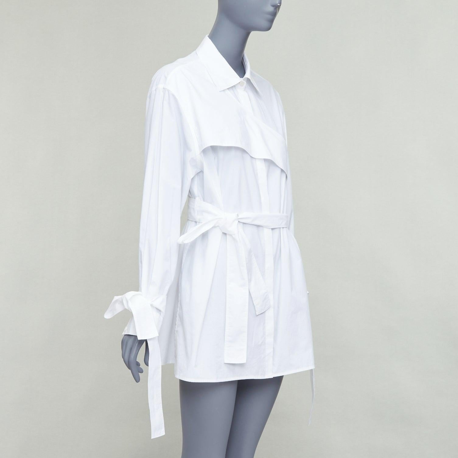 Gray KIMHEKIM NG Belted white cotton asymmetric harness tie shirt FR36 S For Sale