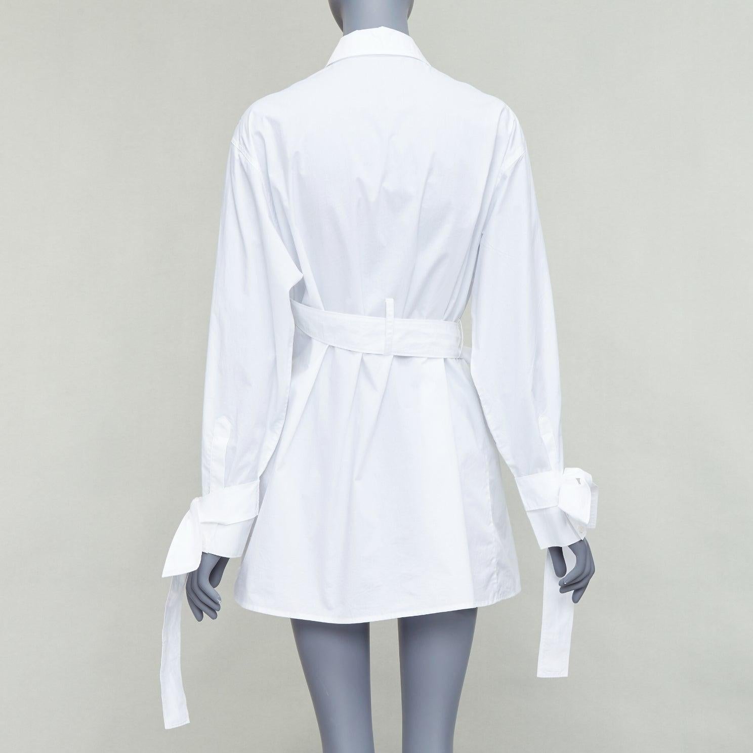Women's KIMHEKIM NG Belted white cotton asymmetric harness tie shirt FR36 S For Sale