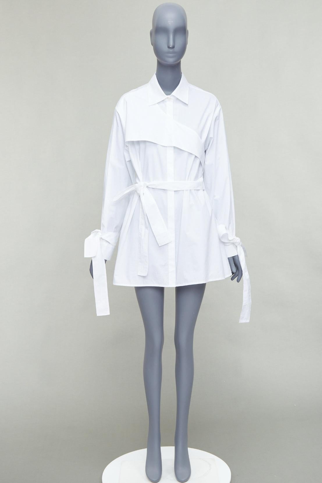 KIMHEKIM NG Belted white cotton asymmetric harness tie shirt FR36 S For Sale 4