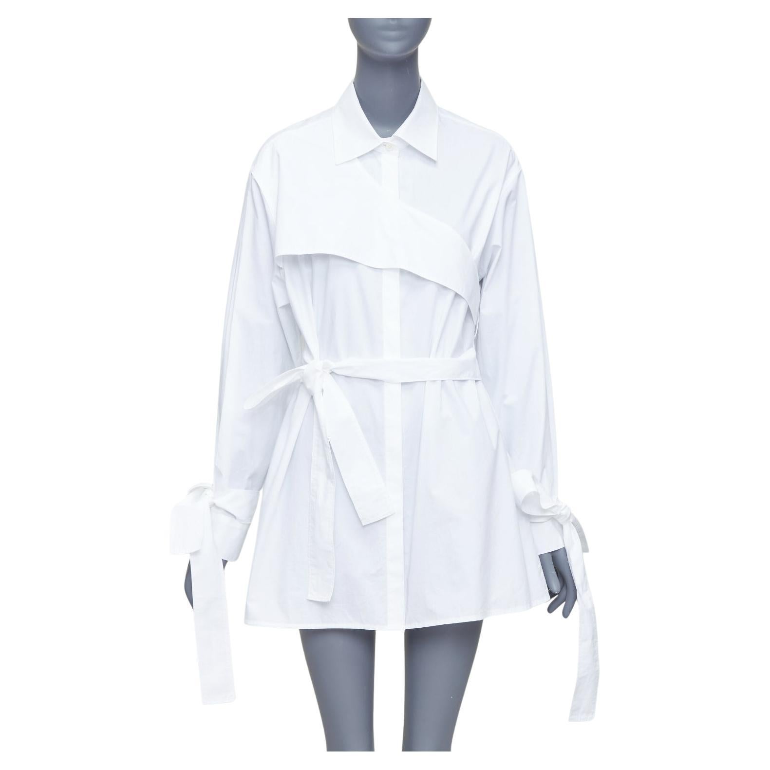 KIMHEKIM NG Belted white cotton asymmetric harness tie shirt FR36 S For Sale