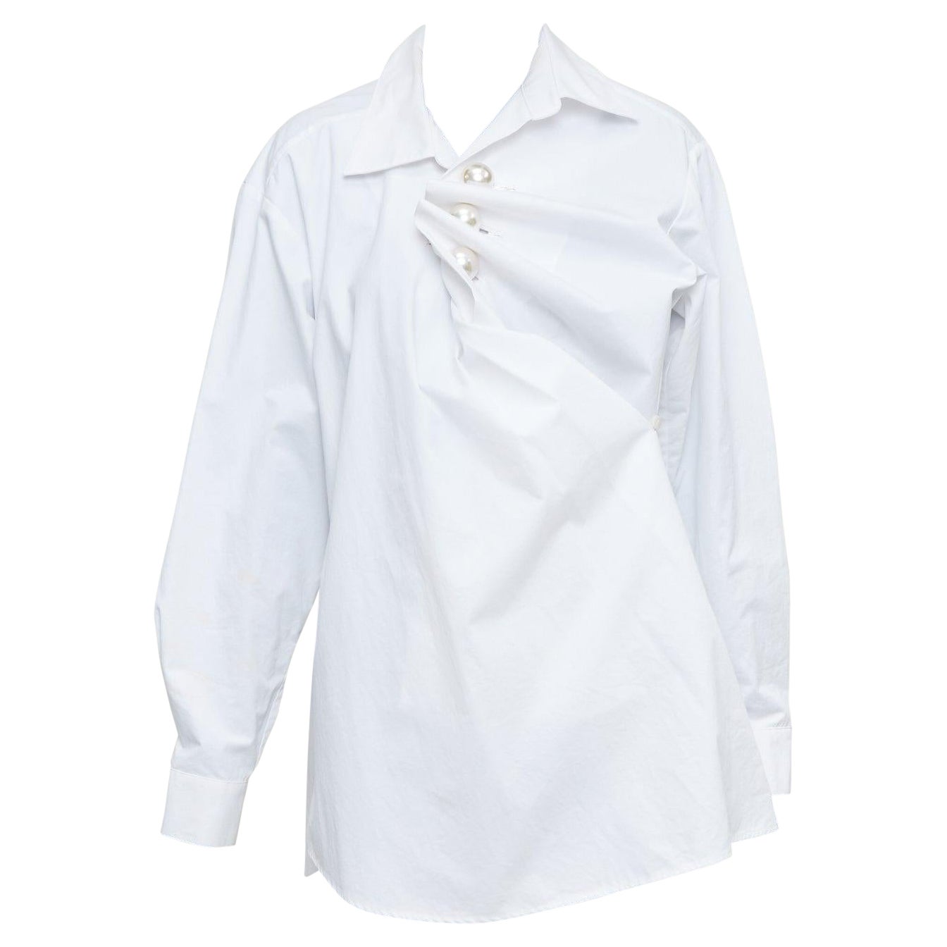 KIMHEKIM Esta noche Venus fruncido botones perla camisa oversize asimétrica FR36 S en venta