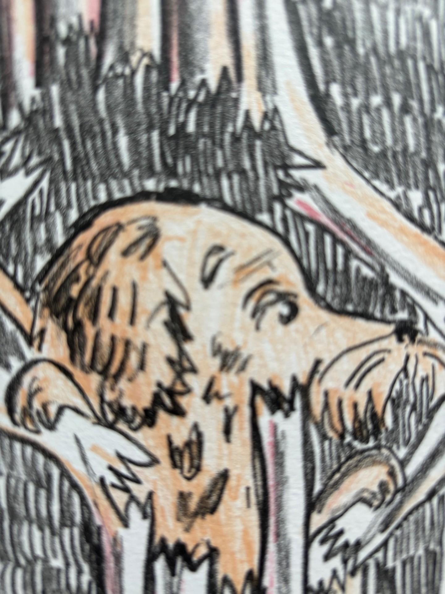 Doggie / Lithographie colorée / Signée / Limitée - Marron Animal Print par Kimi Salamonova