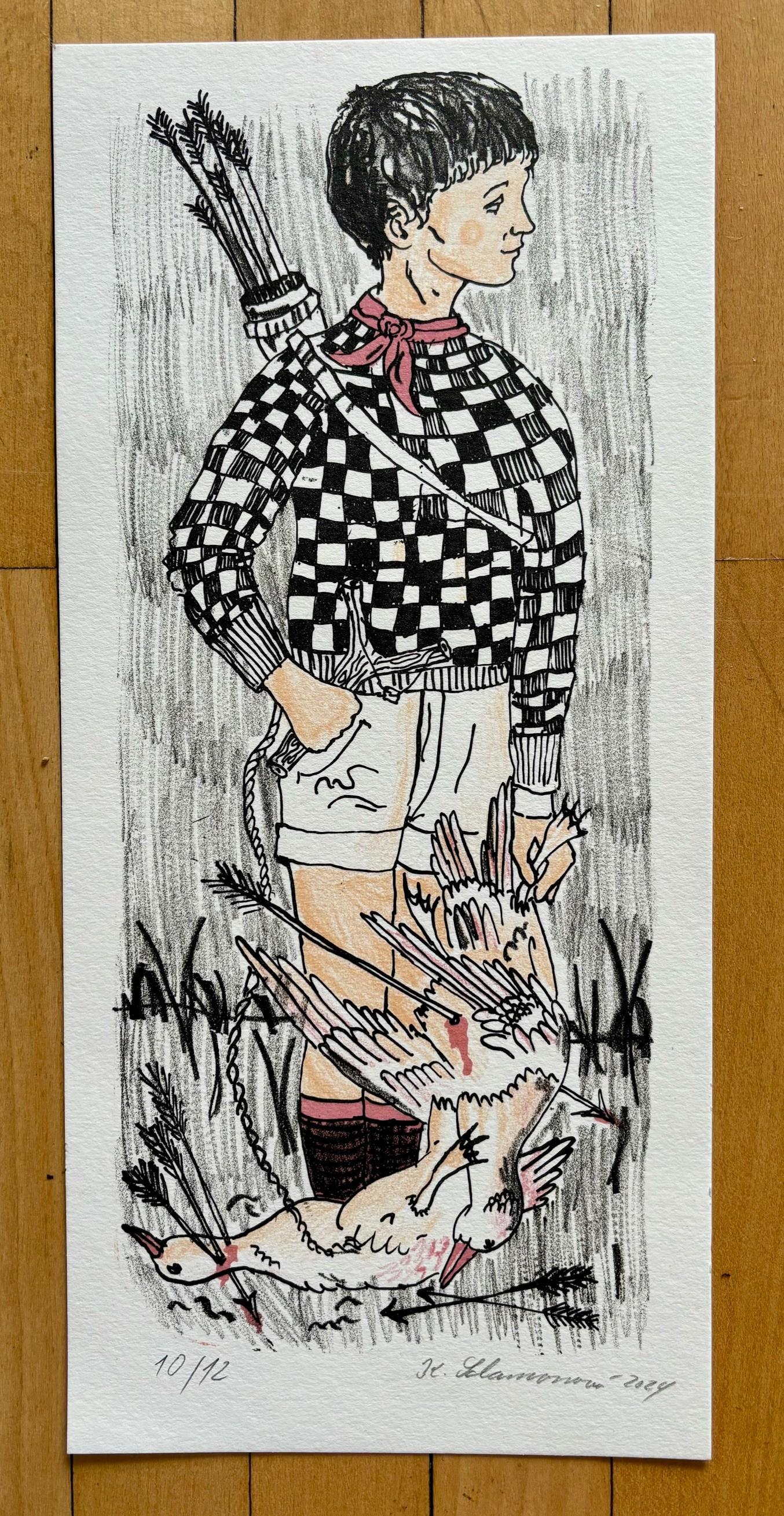 Figurative Print de Kimi Salamonova - Cazador / Litografía / Limitada / Firmada