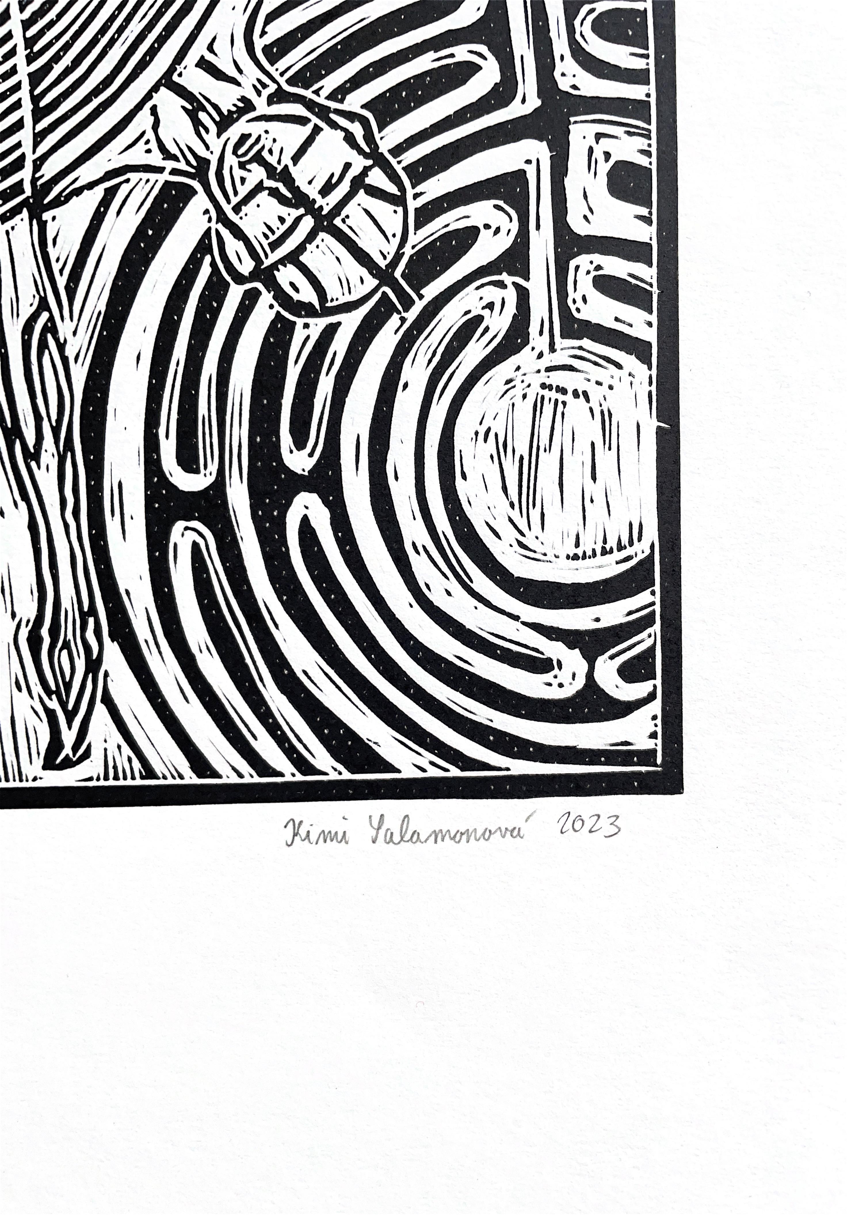 Labyrint I. / Linocut / Edition 2/6 and signed - Print by Kimi Salamonova