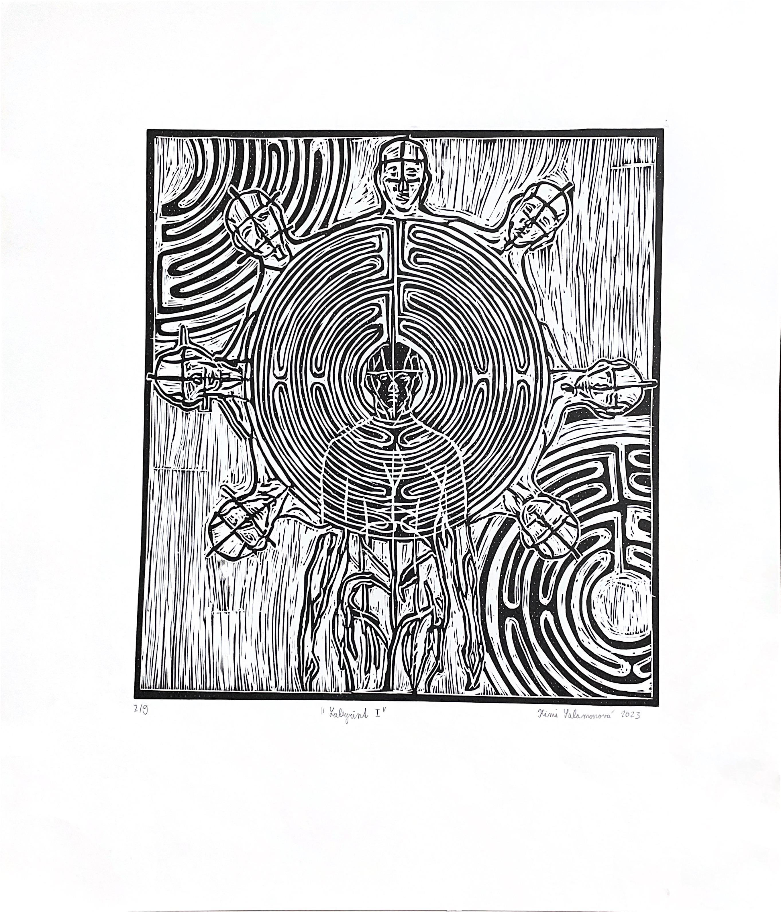Kimi Salamonova Abstract Print - Labyrint I. / Linocut / Edition 2/6 and signed