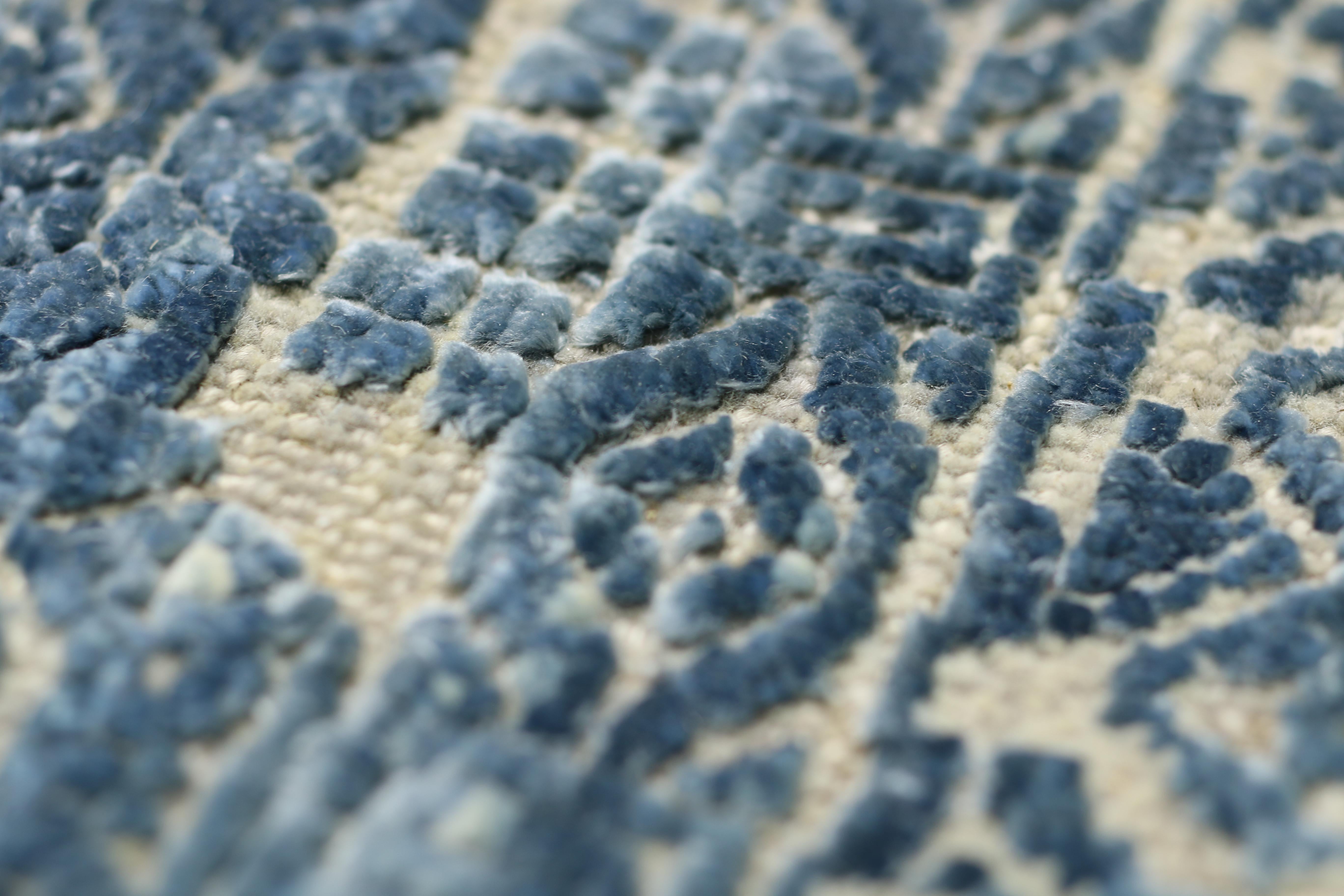 Nepalese Wool and Silk Rug, Kimia Grey Blue, Edition Bougainville For Sale