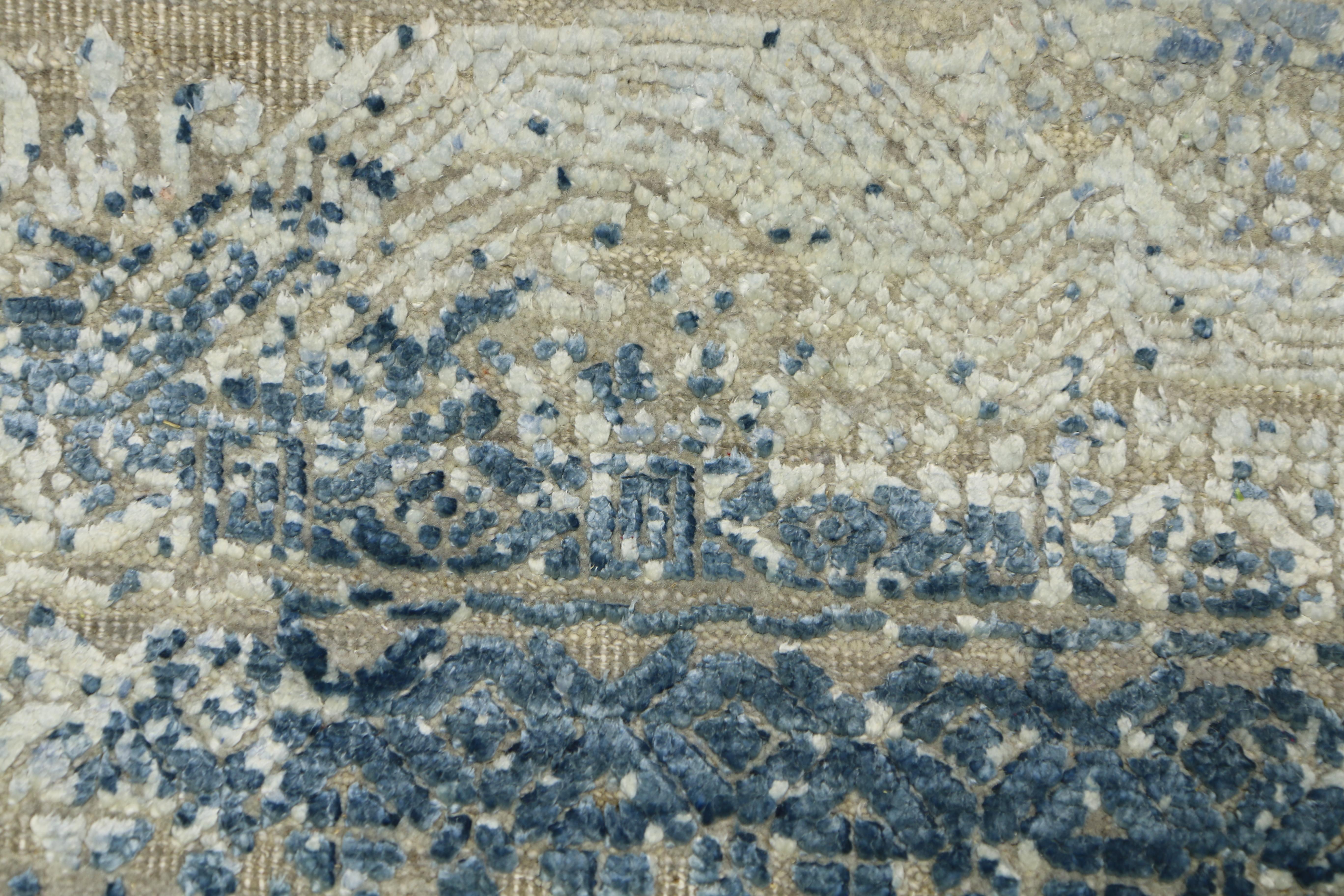 Hand-Knotted Wool and Silk Rug, Kimia Grey Blue, Edition Bougainville For Sale