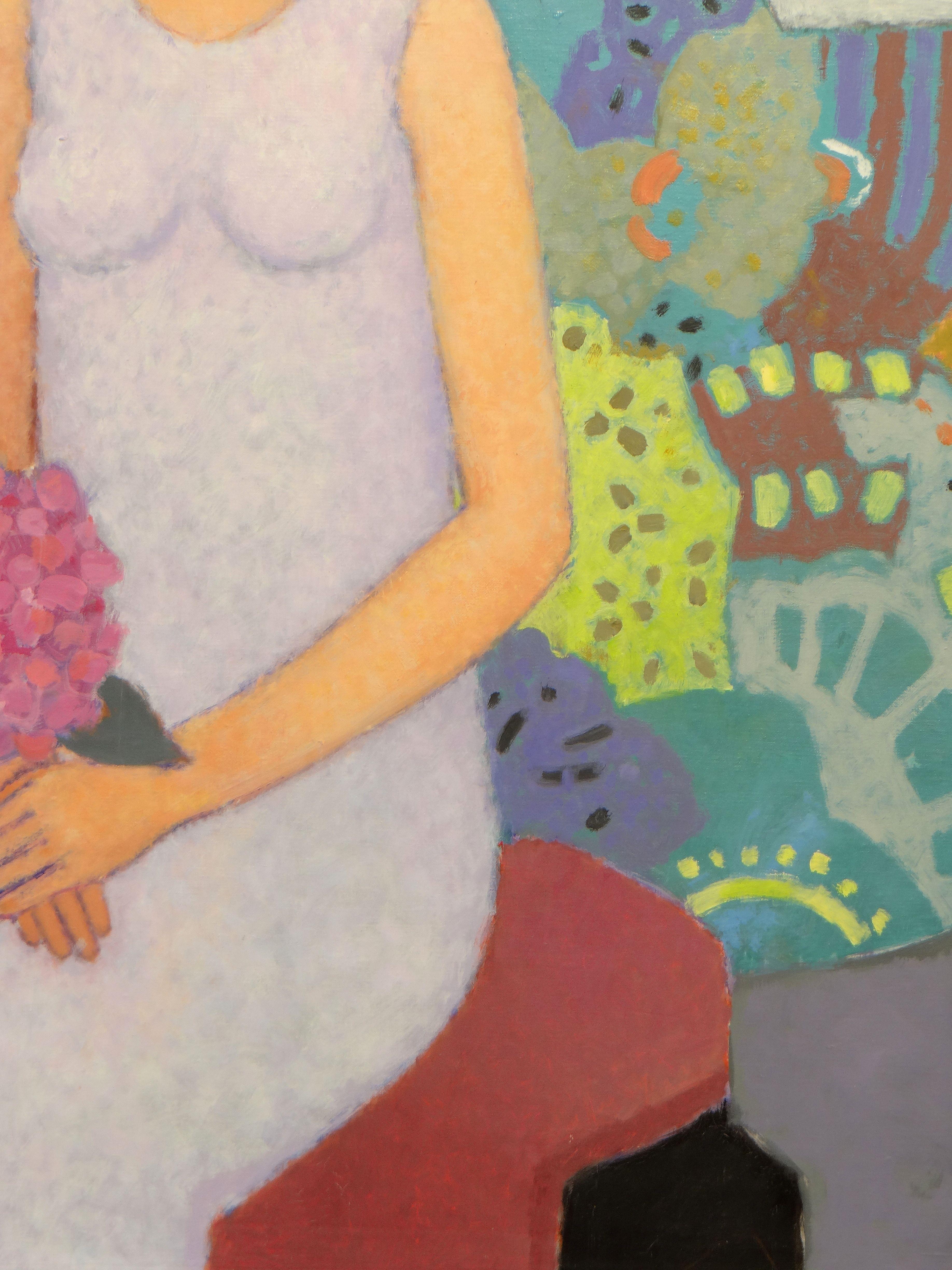 Painted Kimiyo Masuda, Painting Young Women with Bouquet of Flowers, 1988
