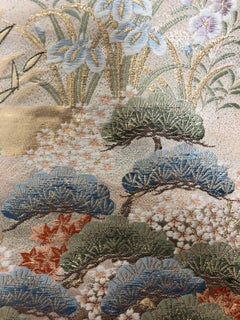Kimono Art / Japanese Art / Wall Decoration -Temple Garden in a Riot of Blooms-