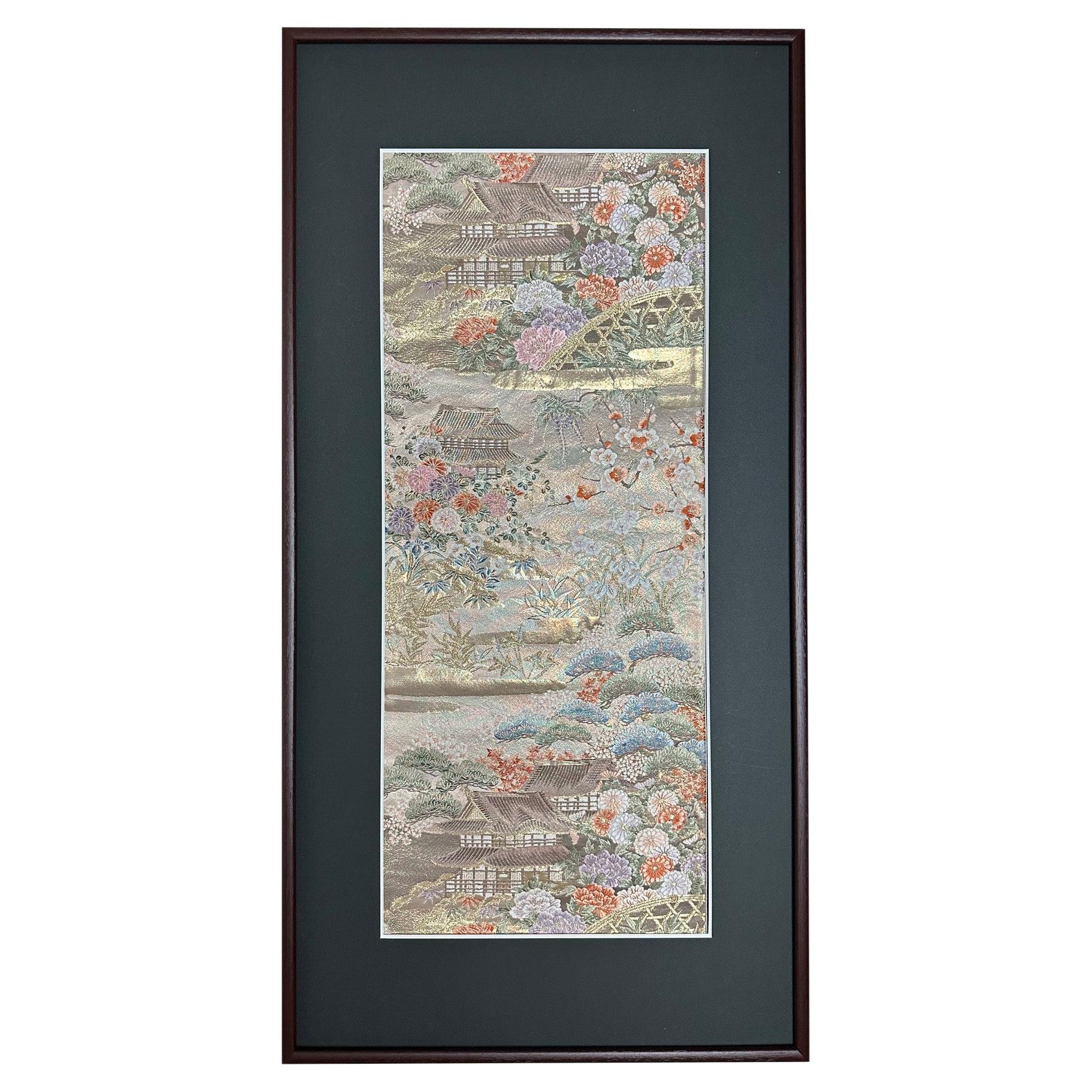 Kimono Art / Japanese Art / Wall Decoration -Temple Garden in a Riot of Blooms-