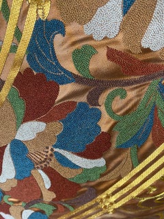 Kimono Art / Japanese Wall Art / “Peony Bridge”