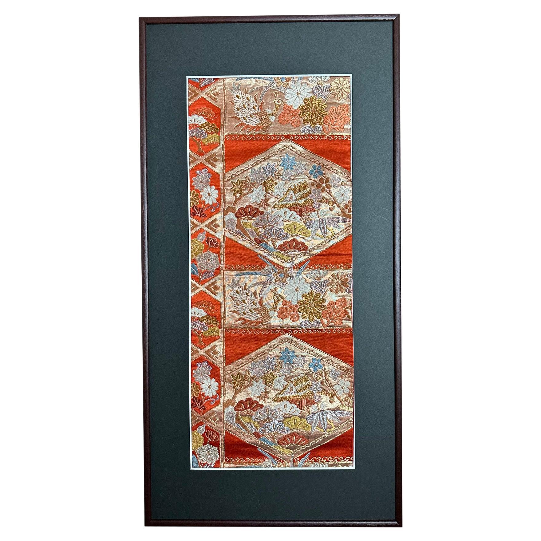 Kimono Art / Japanese Wall Art /Textile Art -Longevity- For Sale