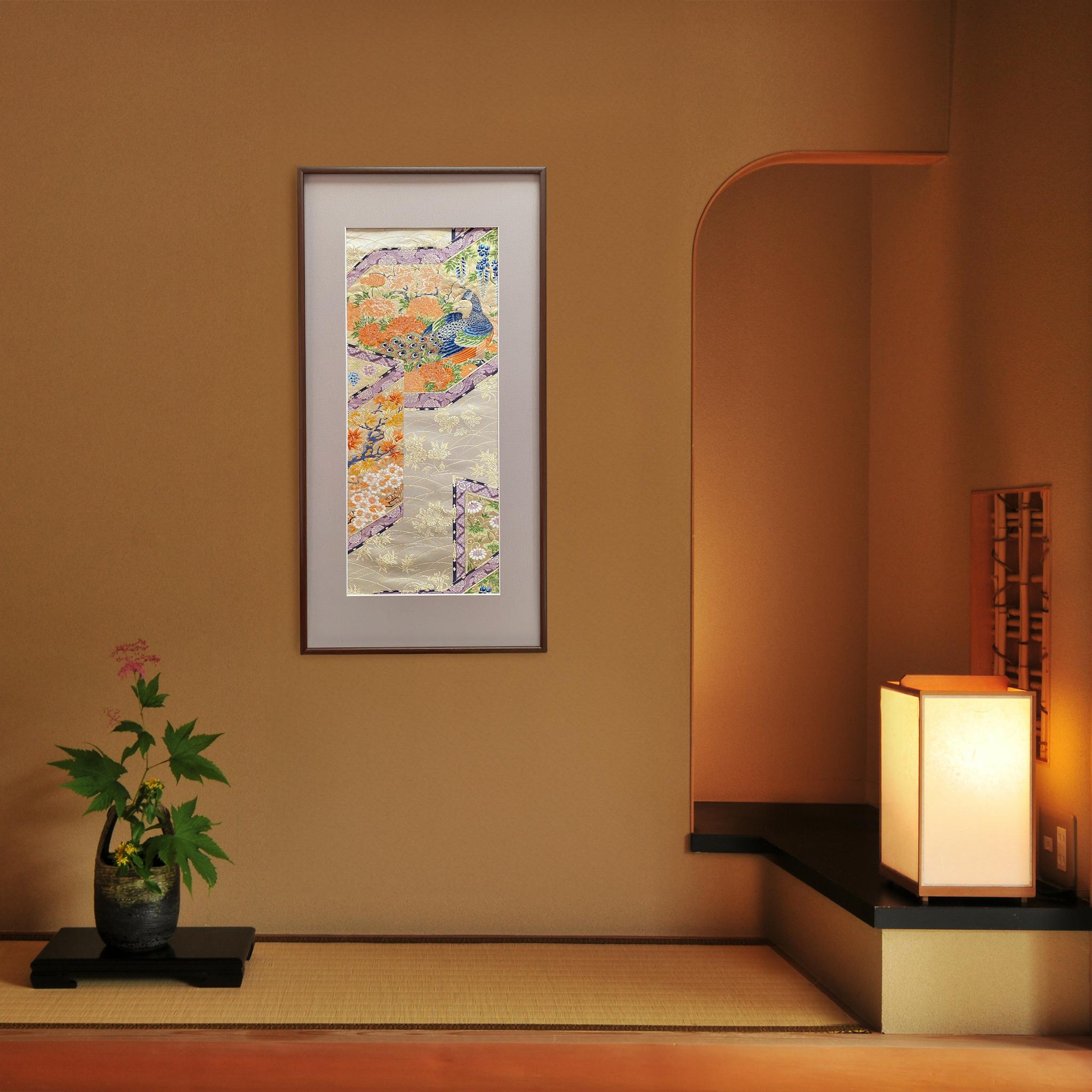 Japanese Kimono Art by Kimono-Couture
Title:The King of Peacock

We would like to present to you this exquisite Kimono Wall Art, meticulously embroidered by skilled Japanese craftsmen, which stands as the sole of its kind in the entire world.

We