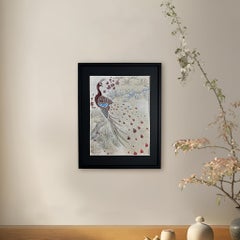 Kimono Art "Peacock Paradise" by Kimono-Couture, Japanese Art, Framed Wall Art