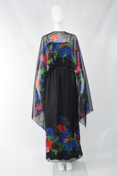 Kimono Sleeve 1970s Vintage Maxi Dress
