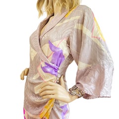 Kimono Sleeves Champagne Floral Silk Wrap Dress - Flora Kung NWT