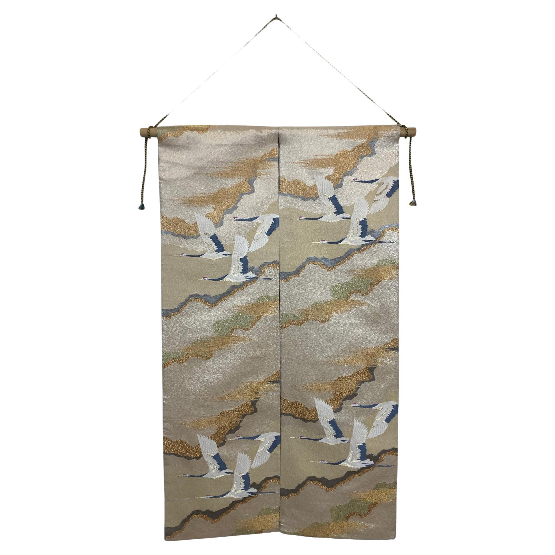 Kimono Tapestry "Crane's Feathered Dance" Japanese Hanging Scroll, Japanese Art For Sale
