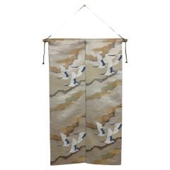 Antique Kimono Tapestry "Crane's Feathered Dance" Japanese Hanging Scroll, Japanese Art