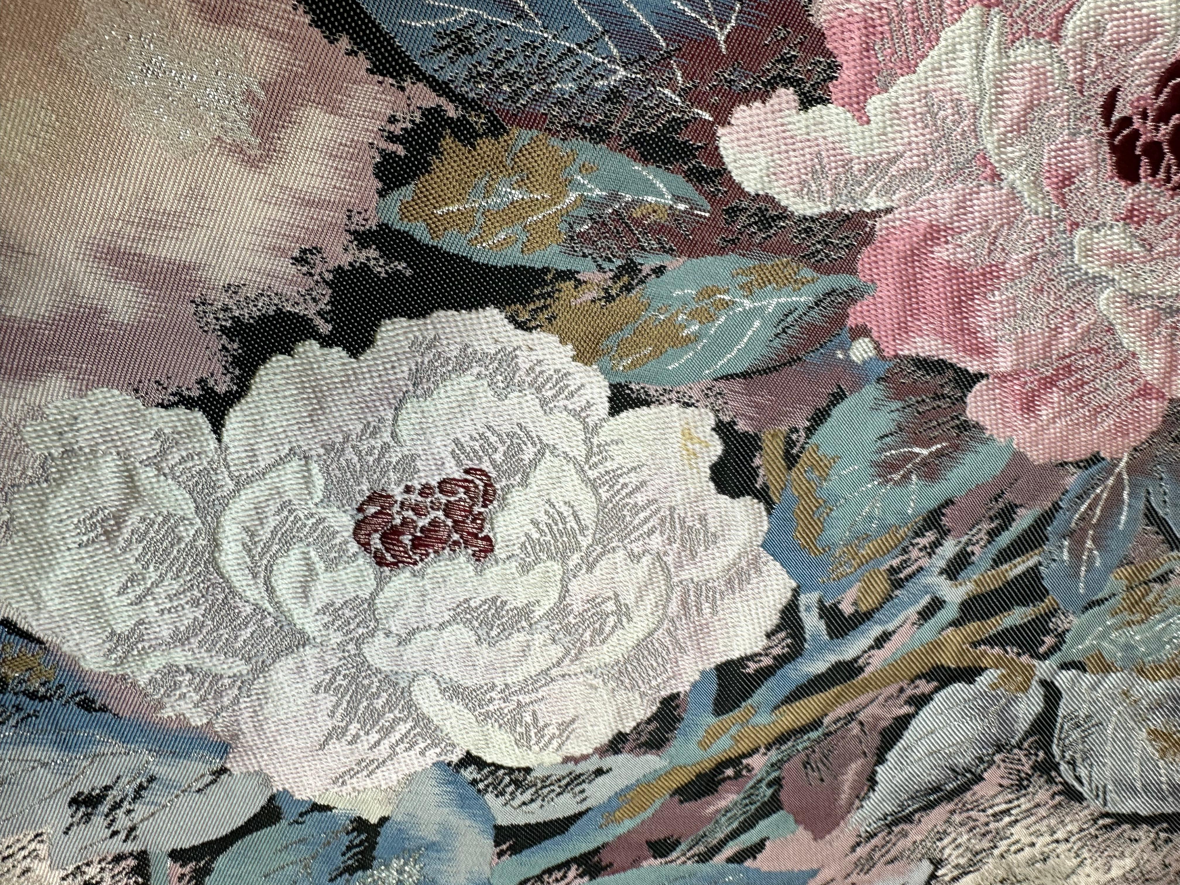 Contemporary Kimono Tapestry “Prosperous Blossom” , Japanese Art, Japanese Hanging Scroll For Sale
