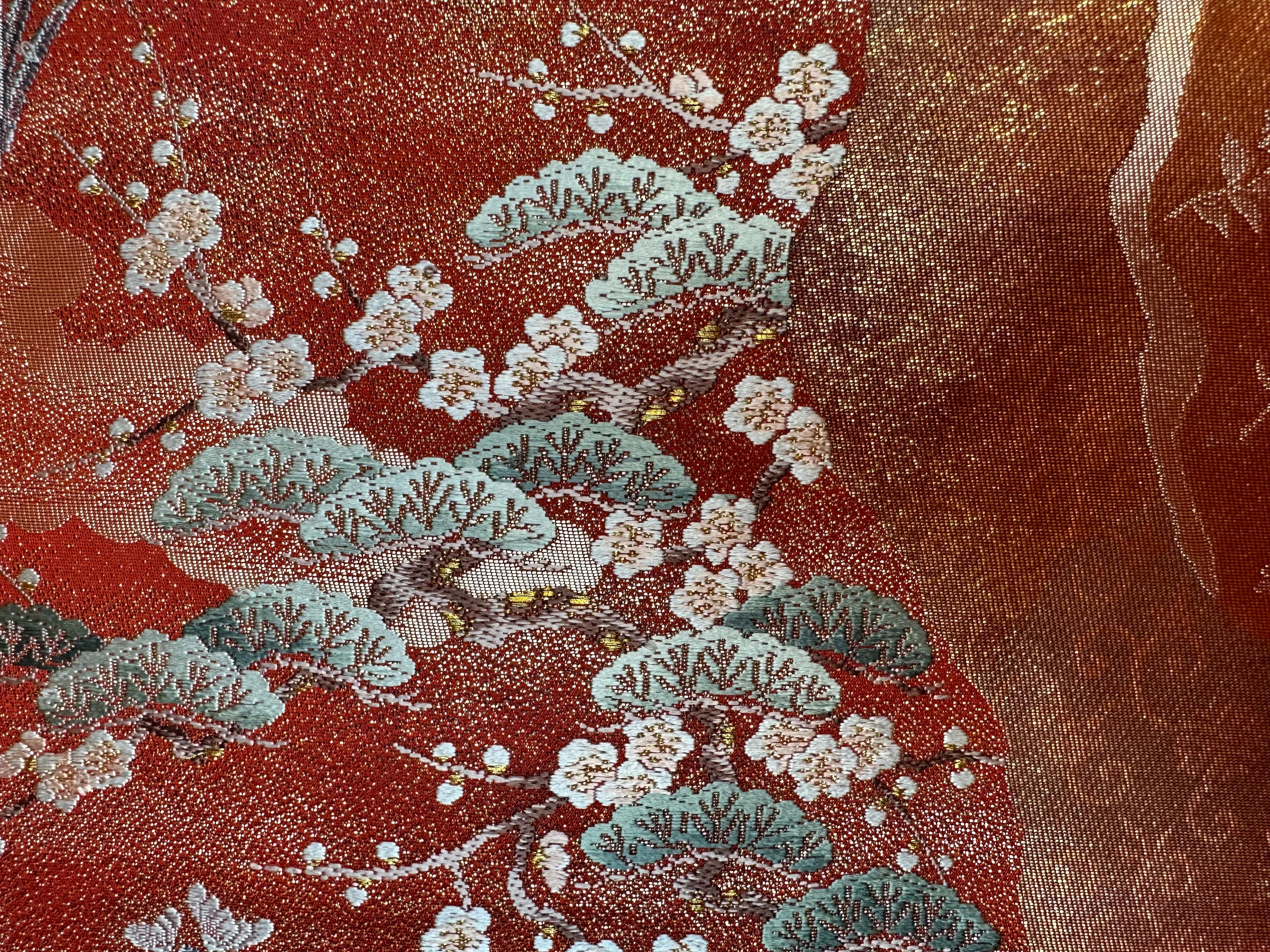 Fabric Kimono Tapestry “Scarlet Fantasia” , Japanese Art, Japanese Hanging Scroll