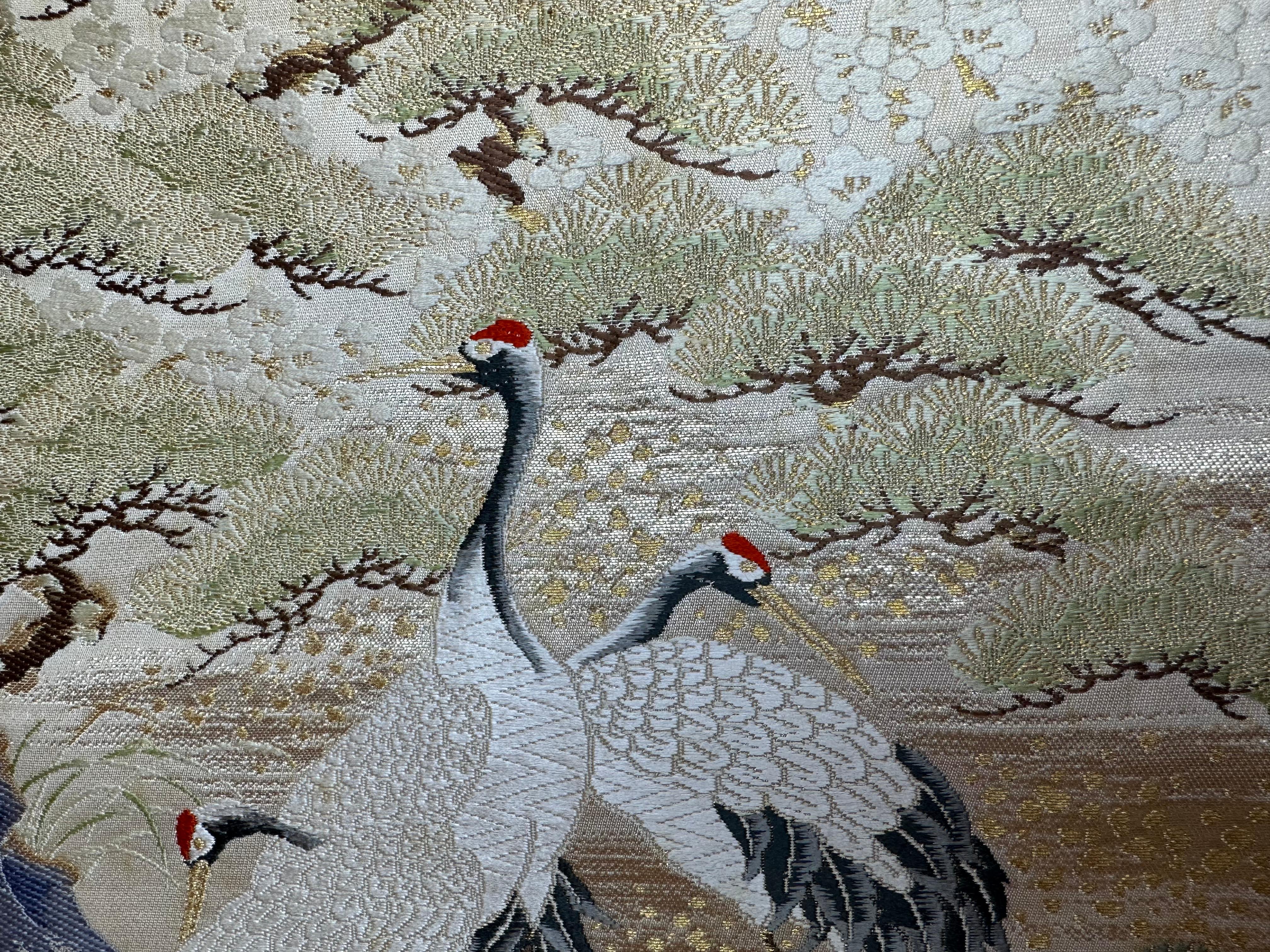 Fait main Tapisserie kimono The Crane's Departure, art japonais, volutes suspendues japonaises en vente
