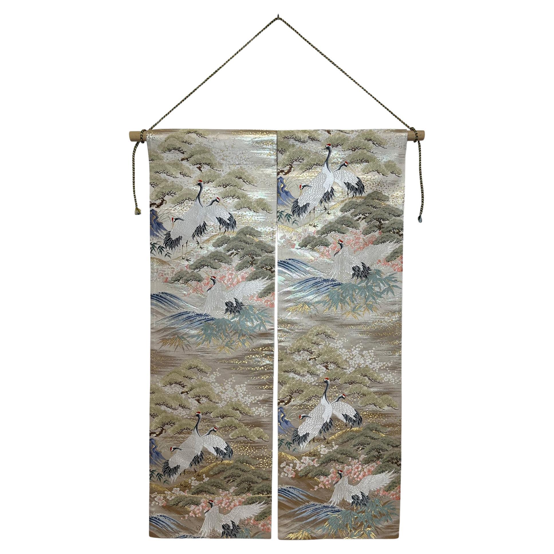 Tapisserie kimono The Crane's Departure, art japonais, volutes suspendues japonaises en vente