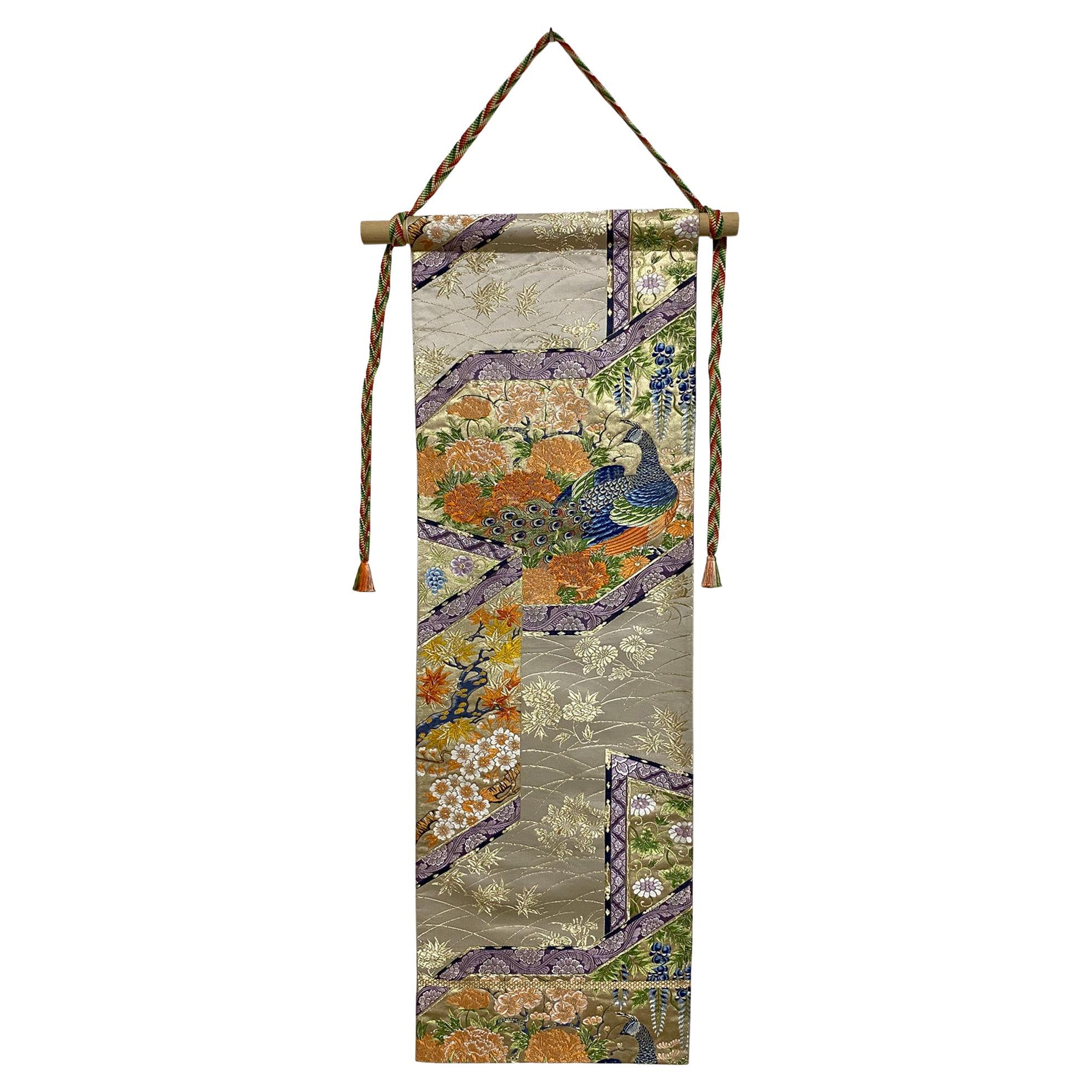 Kimono Tapestry “The King of Peacocks” , Japanese Art, Japanese Hanging Scroll For Sale